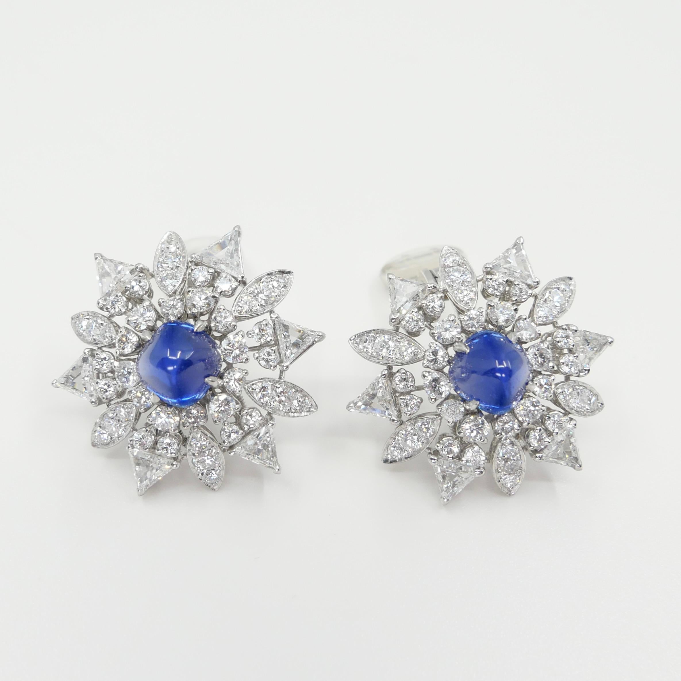 Certified Kashmir Sapphire No Heat Diamond Cluster Earrings, Cornflower Blue 6