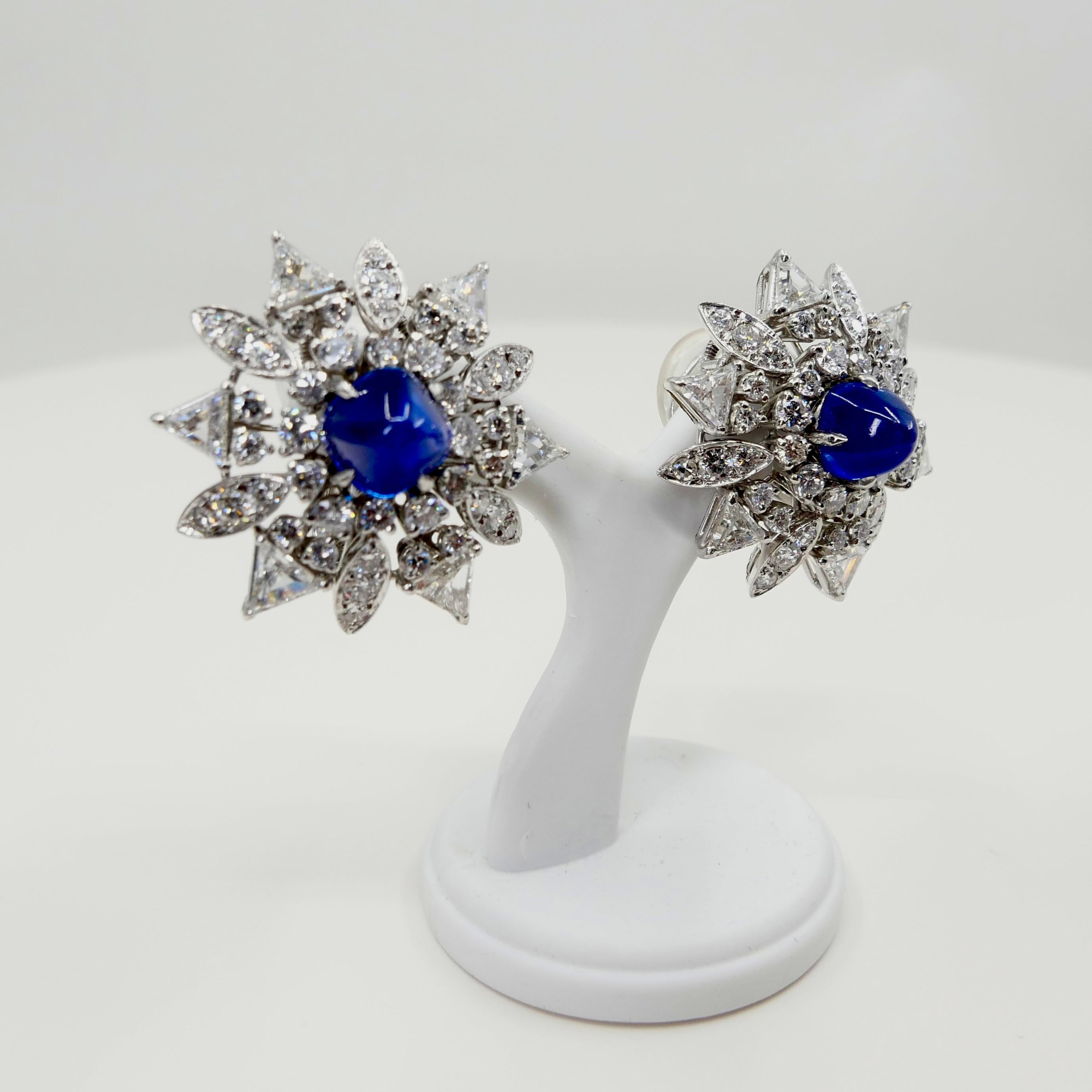 Certified Kashmir Sapphire No Heat Diamond Cluster Earrings, Cornflower Blue 7