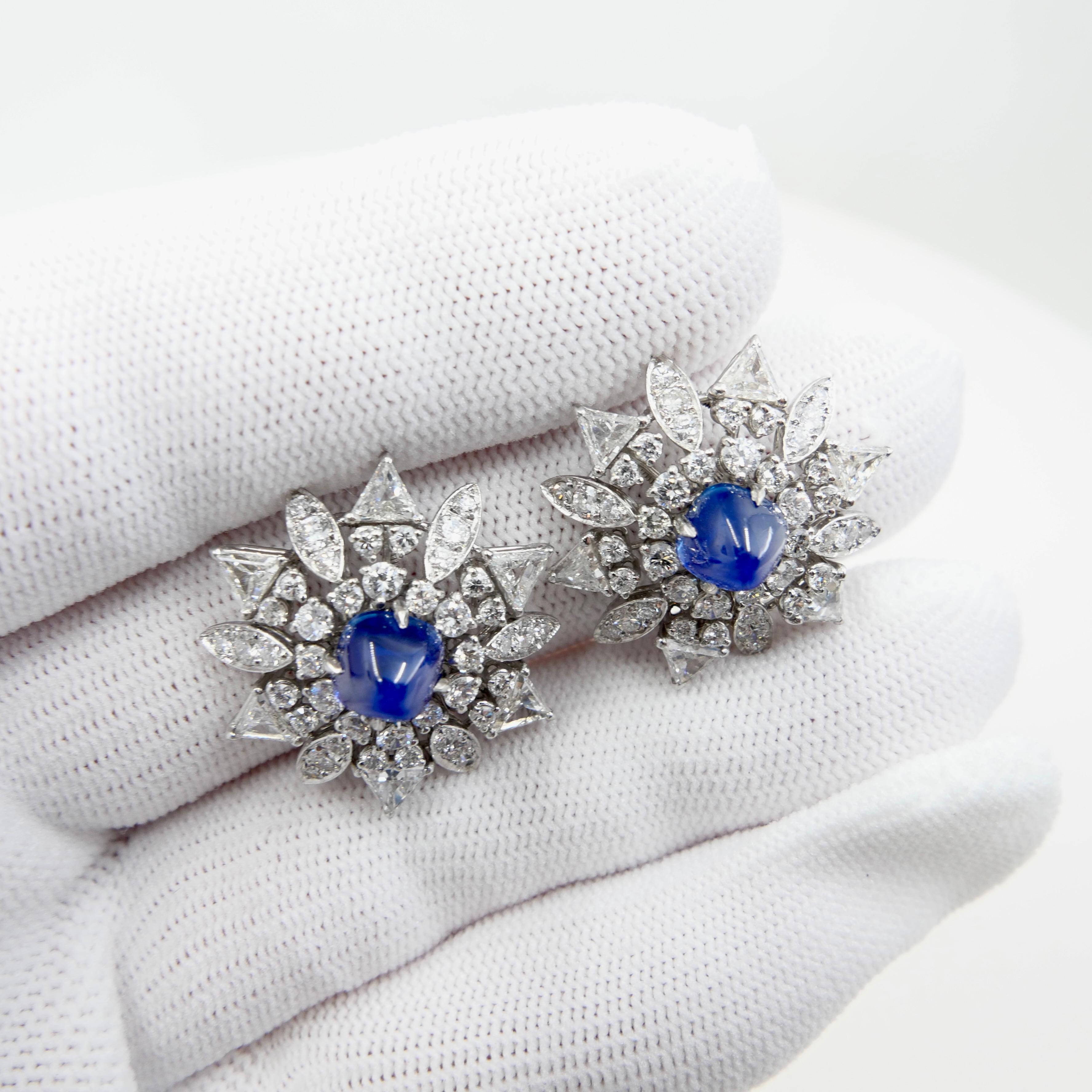 Certified Kashmir Sapphire No Heat Diamond Cluster Earrings, Cornflower Blue 8