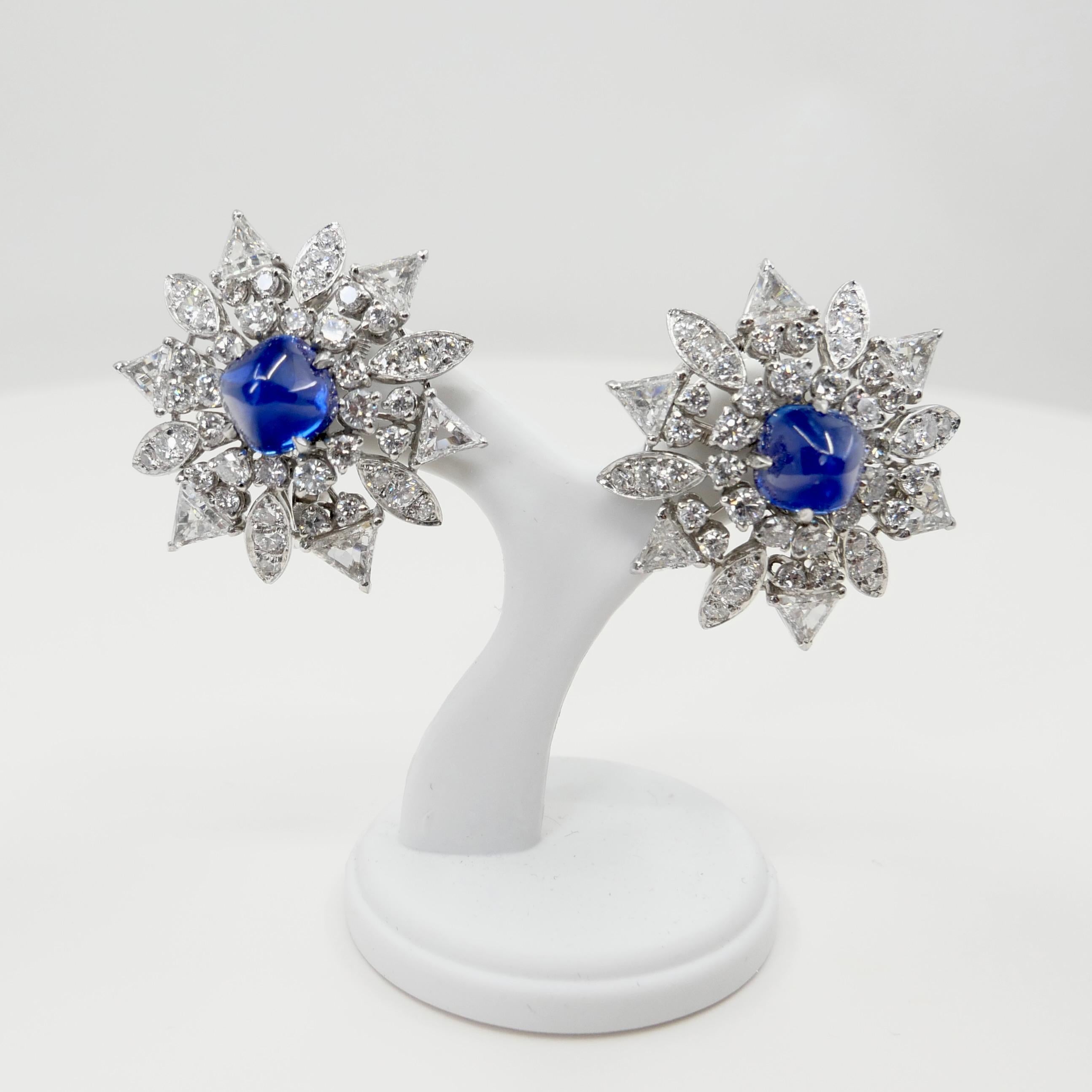 Certified Kashmir Sapphire No Heat Diamond Cluster Earrings, Cornflower Blue 9