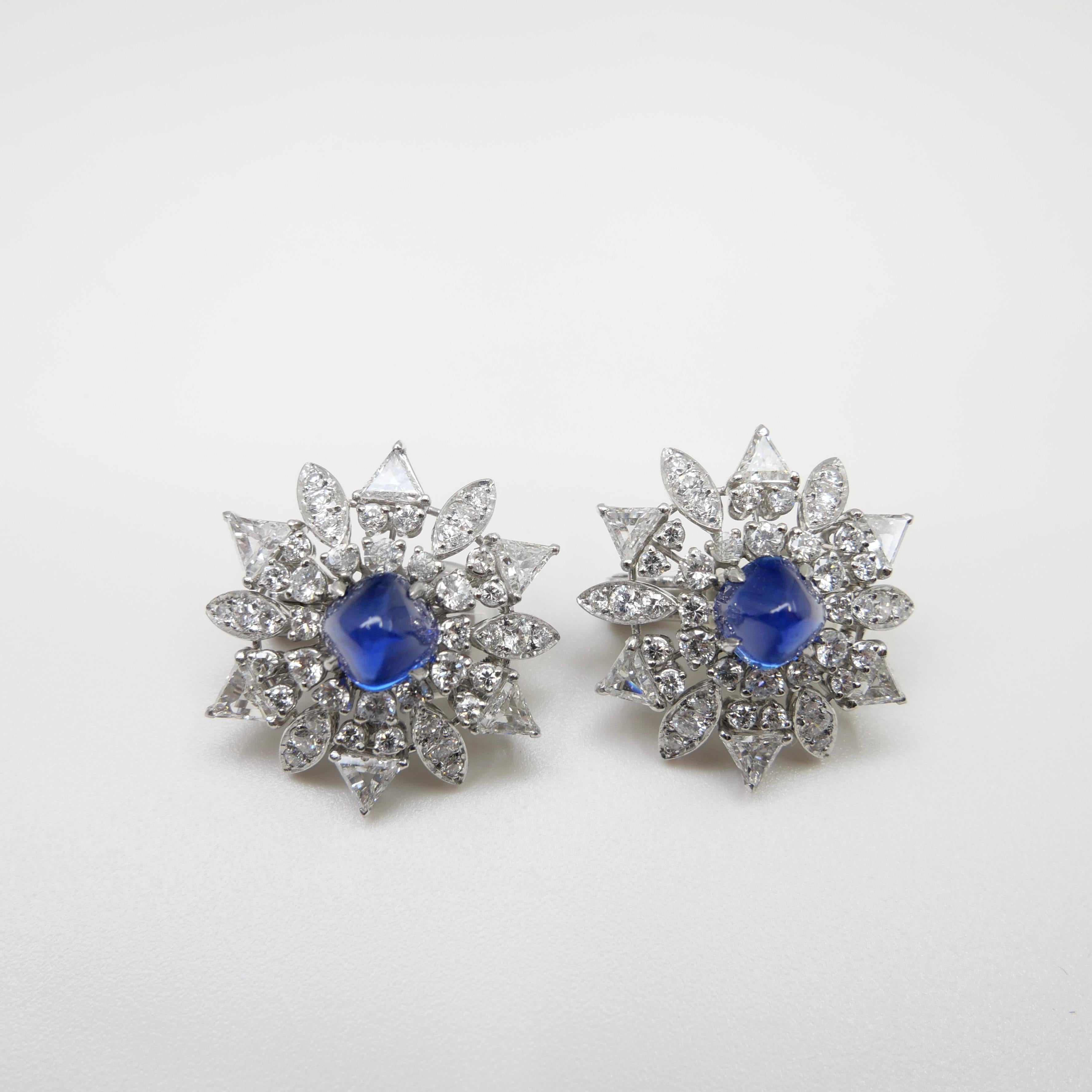 Certified Kashmir Sapphire No Heat Diamond Cluster Earrings, Cornflower Blue 10