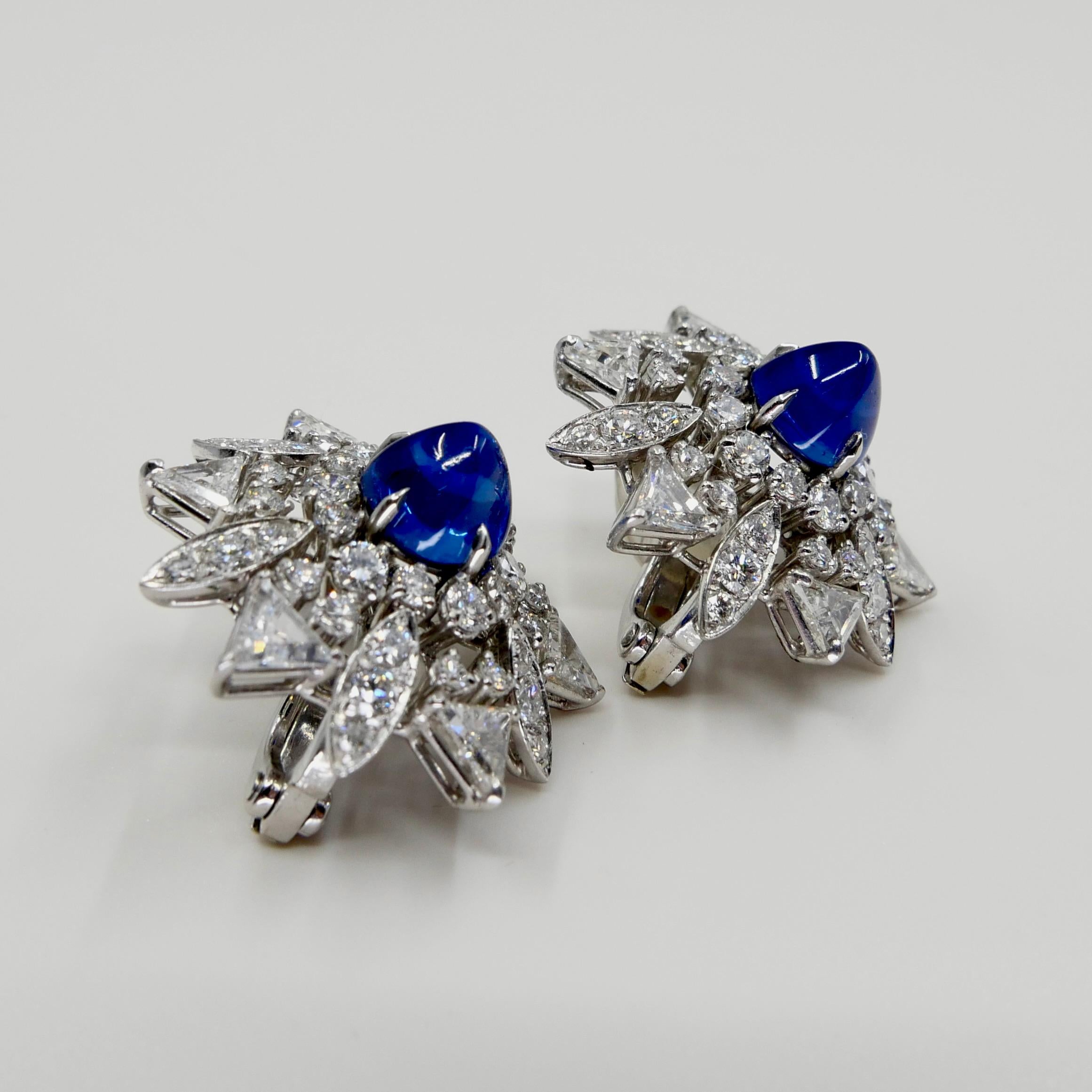 Women's Certified Kashmir Sapphire No Heat Diamond Cluster Earrings, Cornflower Blue