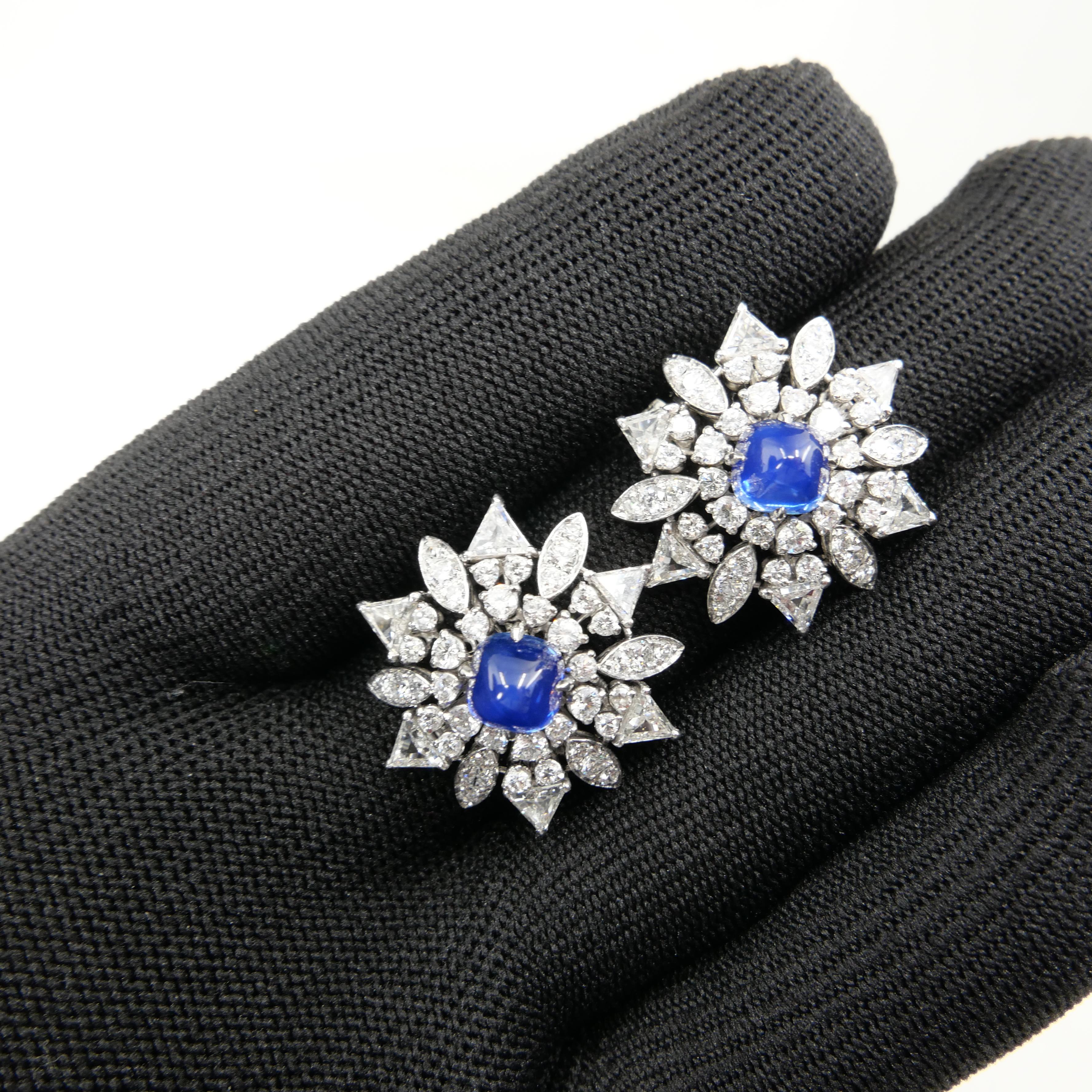 Certified Kashmir Sapphire No Heat Diamond Cluster Earrings, Cornflower Blue 1