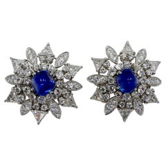 Certified Kashmir Sapphire No Heat Diamond Cluster Earrings, Cornflower Blue