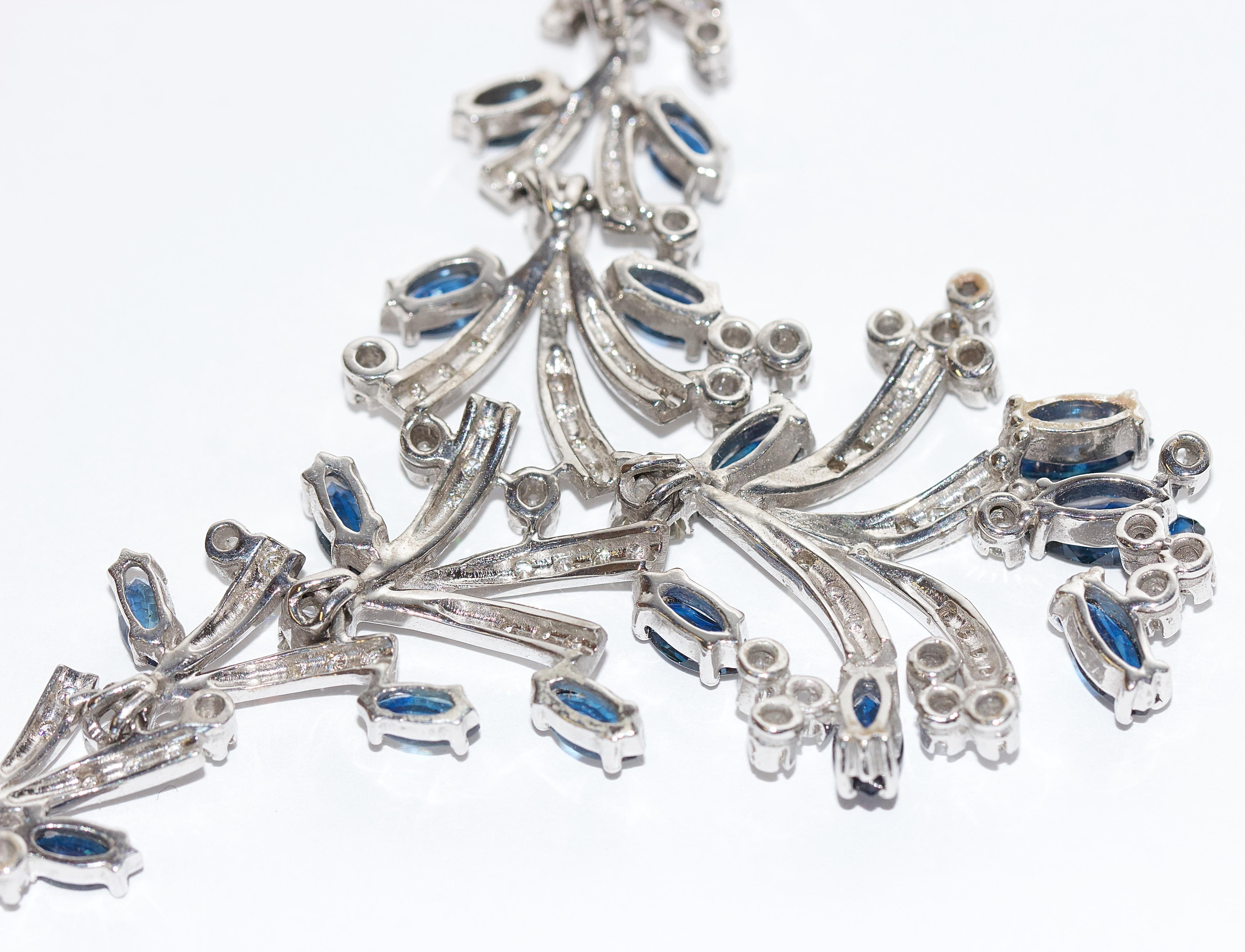 Collier pour femme certifié en or blanc 14 carats serti de diamants et de saphirs en vente 7