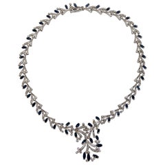 Certified Ladies Necklace in 14 Karat White Gold Set with Diamonds and Sapphires