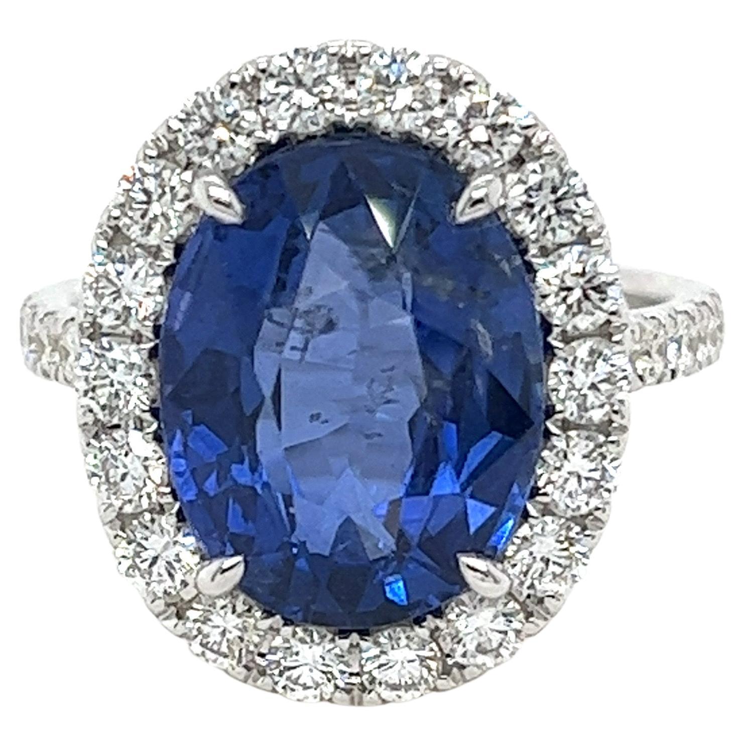 Certified Lady Diana Ceylon Sapphire and Diamond Ring in 18 Karat White Gold For Sale