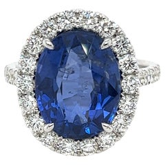 Certified Lady Diana Ceylon Sapphire and Diamond Ring in 18 Karat White Gold