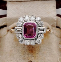 Certified Late Art Deco 1.40 Carat Natural Pink Sapphire and Diamond PT Ring