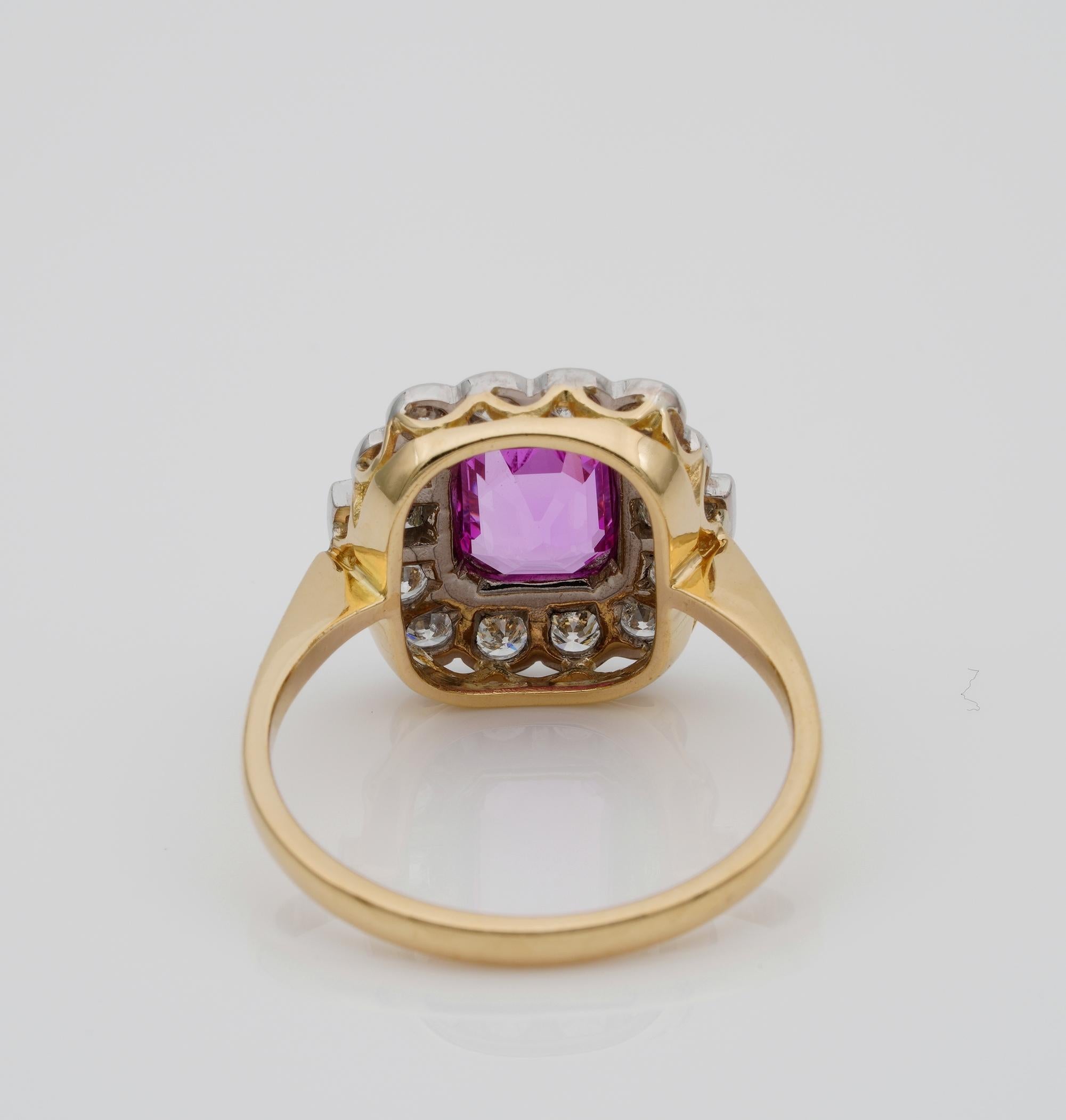 Certified Late Art Deco 1.40 Carat Natural Pink Sapphire and Diamond PT Ring For Sale 4