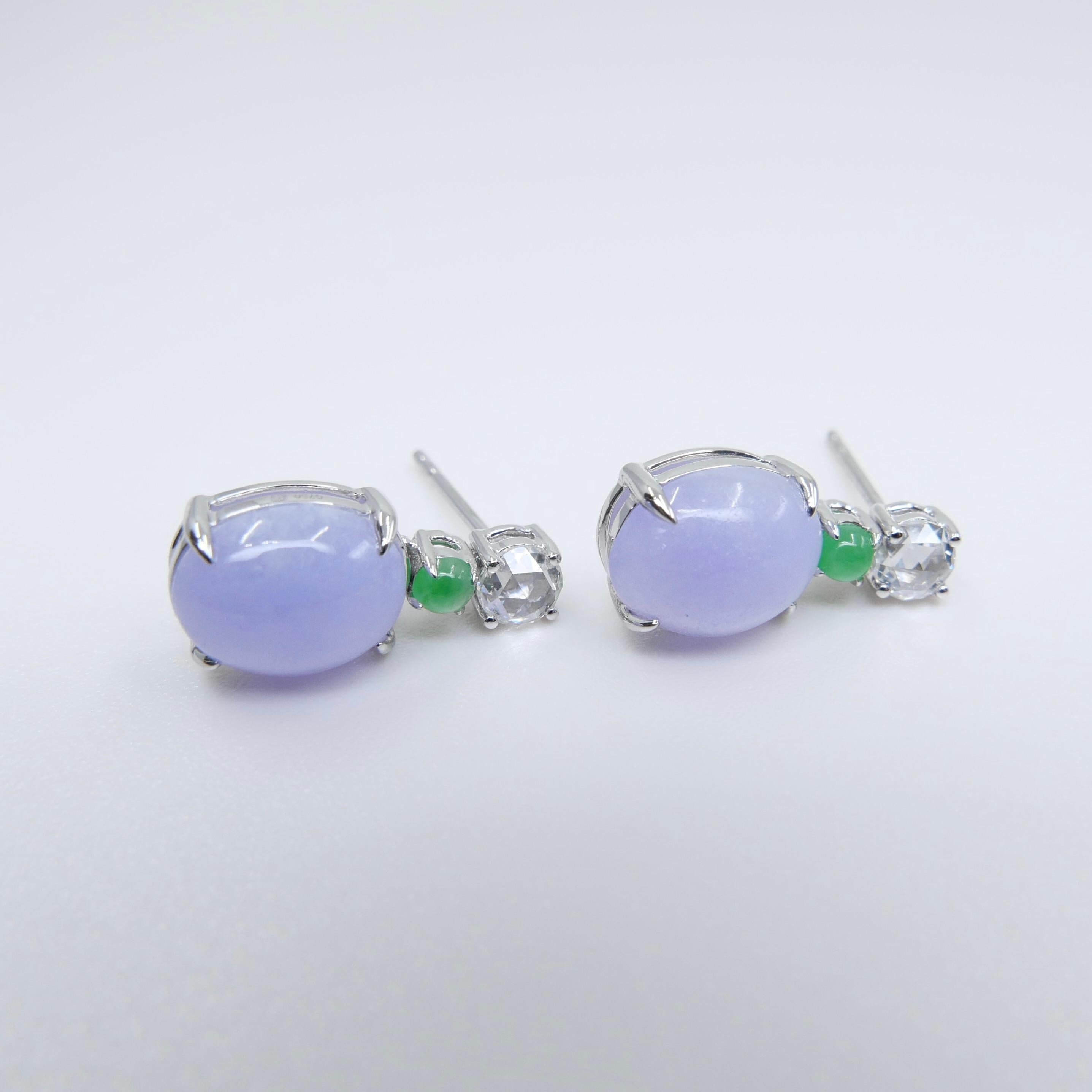 Certified Lavender & Apple Green Jade & Rose Cut Diamond Drop Earrings For Sale 5