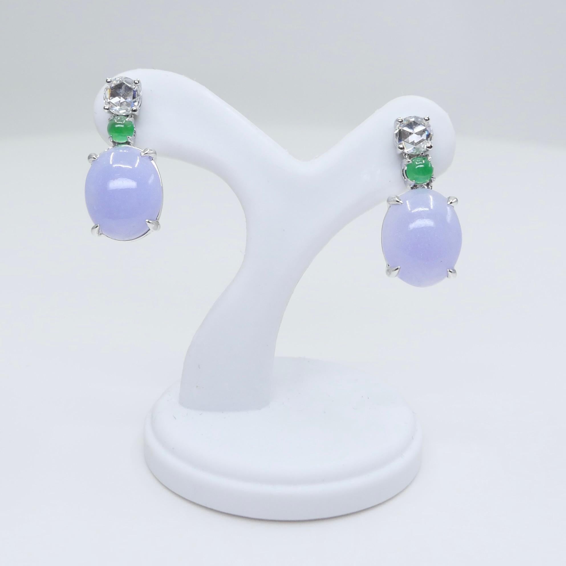 Certified Lavender & Apple Green Jade & Rose Cut Diamond Drop Earrings For Sale 6