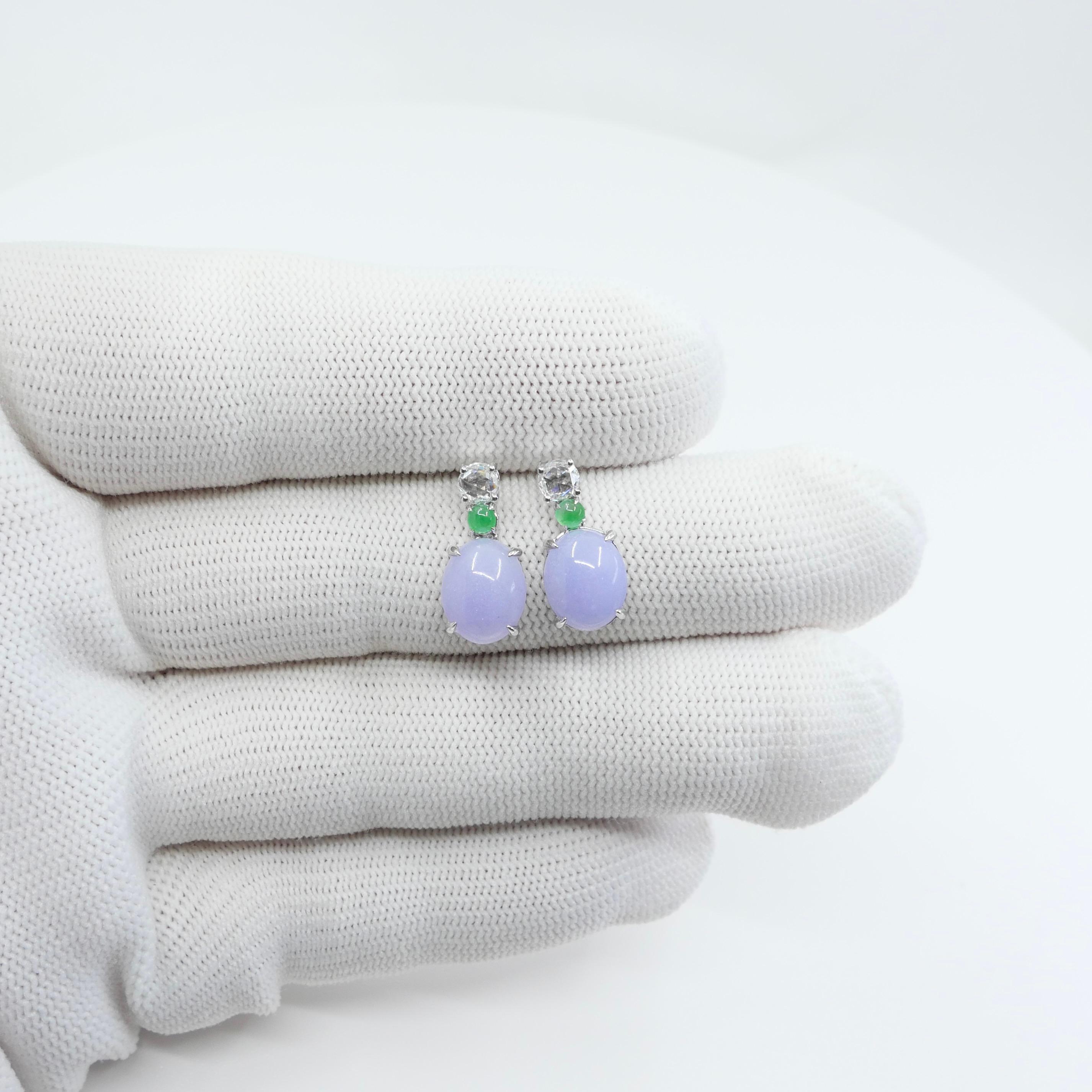 Certified Lavender & Apple Green Jade & Rose Cut Diamond Drop Earrings For Sale 8