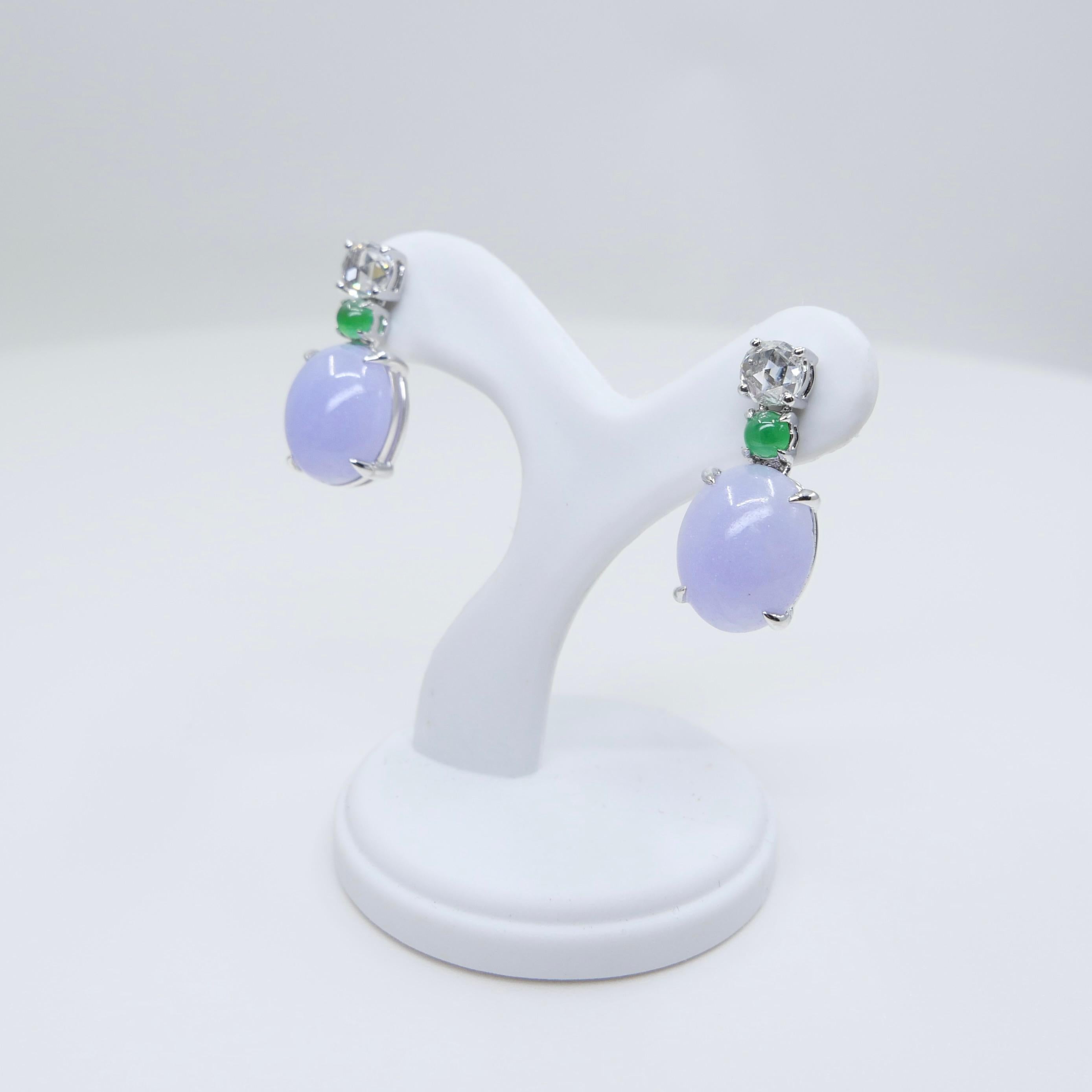 Certified Lavender & Apple Green Jade & Rose Cut Diamond Drop Earrings For Sale 9