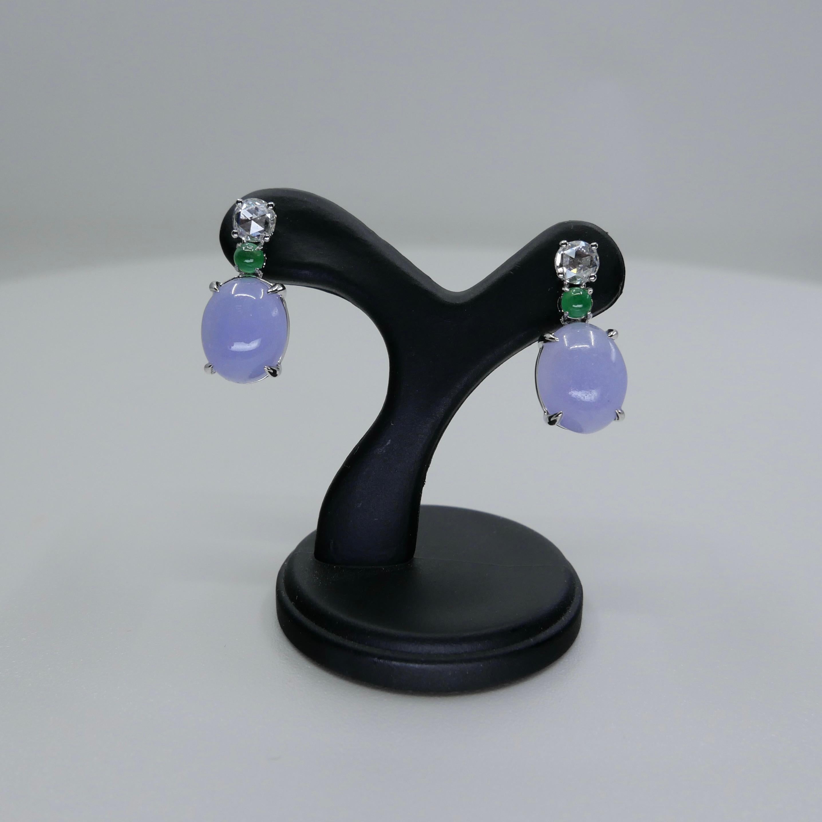 Certified Lavender & Apple Green Jade & Rose Cut Diamond Drop Earrings For Sale 10