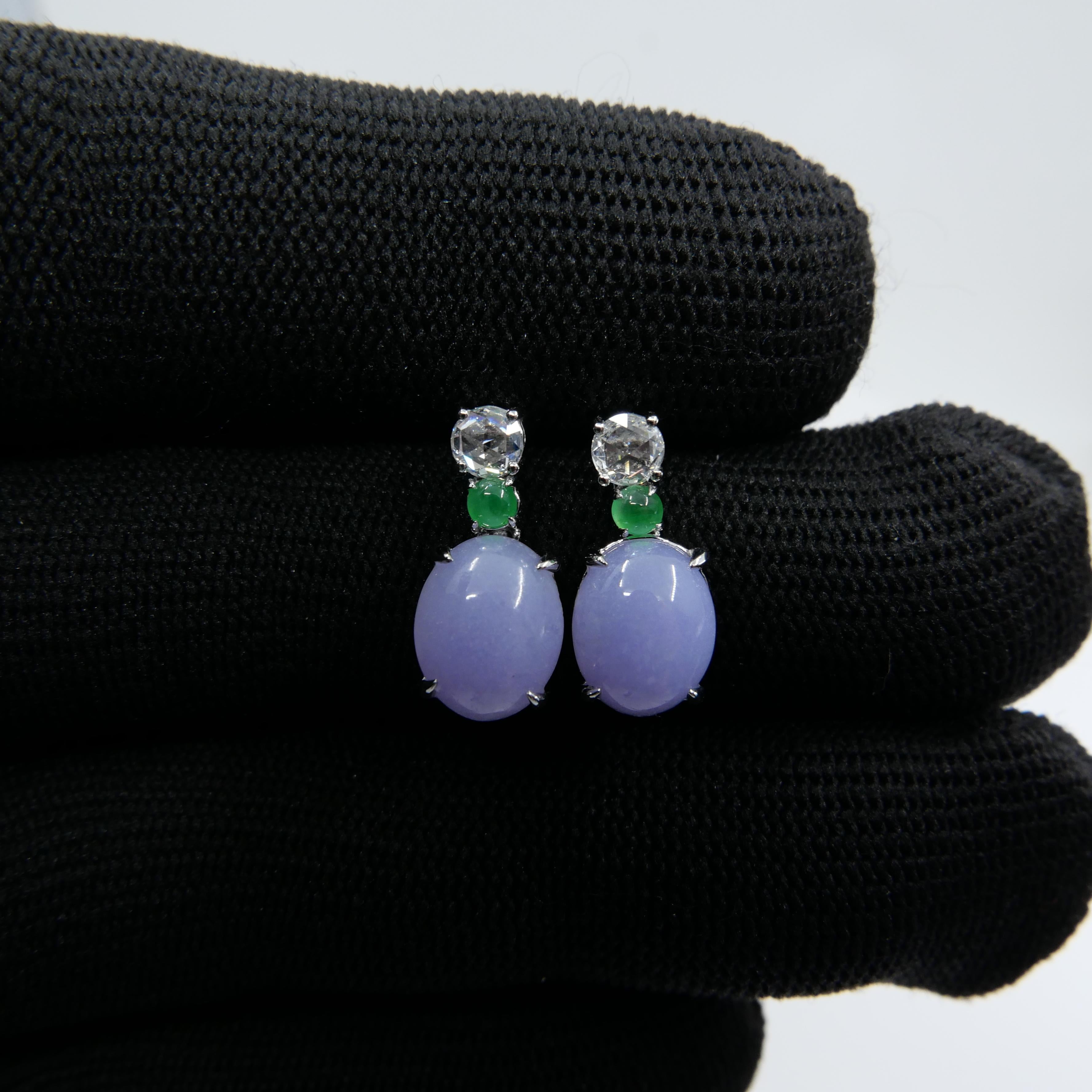 Certified Lavender & Apple Green Jade & Rose Cut Diamond Drop Earrings For Sale 11