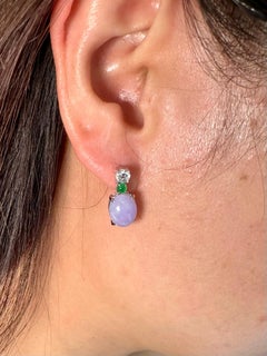 Certified Lavender & Apple Green Jade & Rose Cut Diamond Drop Earrings