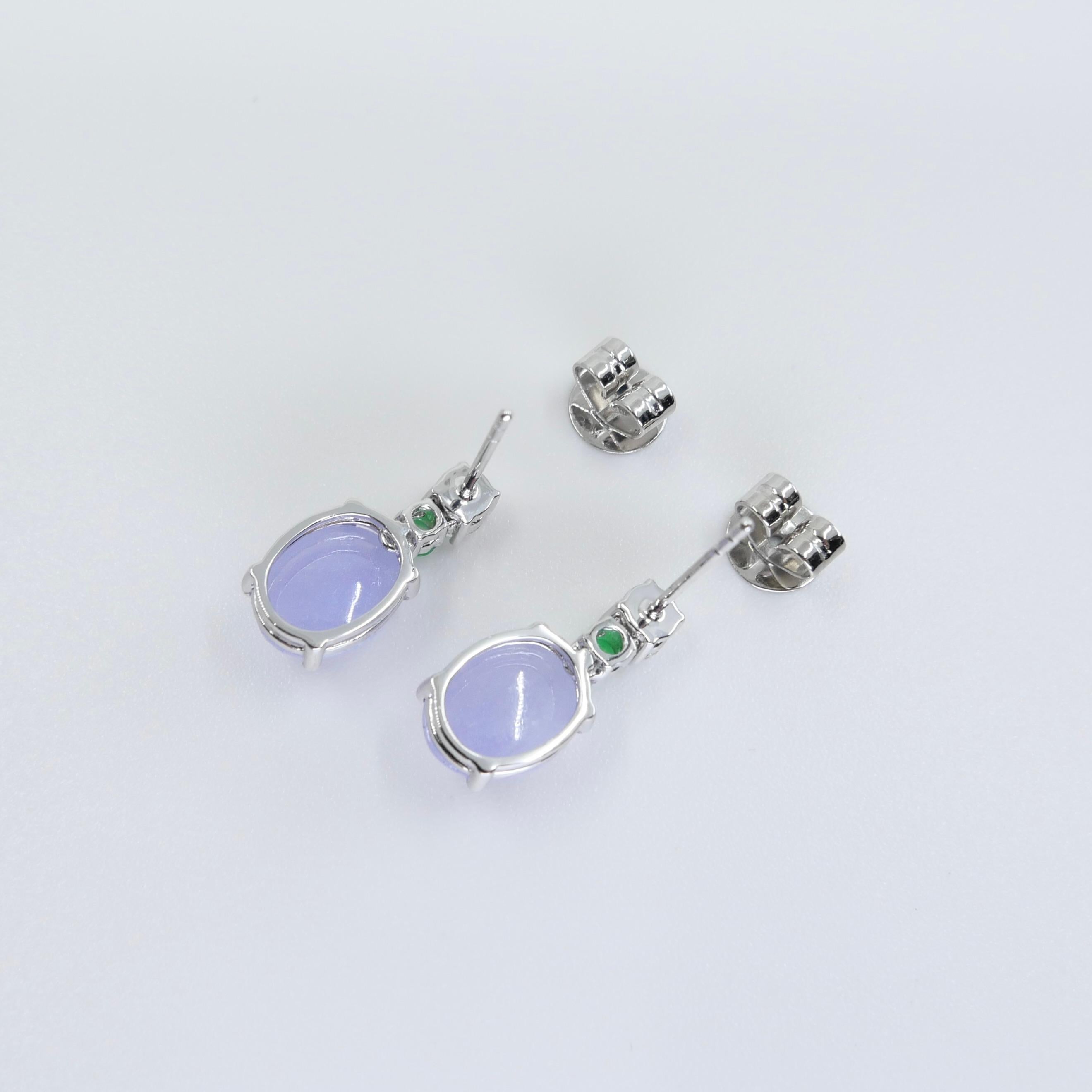 Certified Lavender & Apple Green Jade & Rose Cut Diamond Drop Earrings For Sale 4
