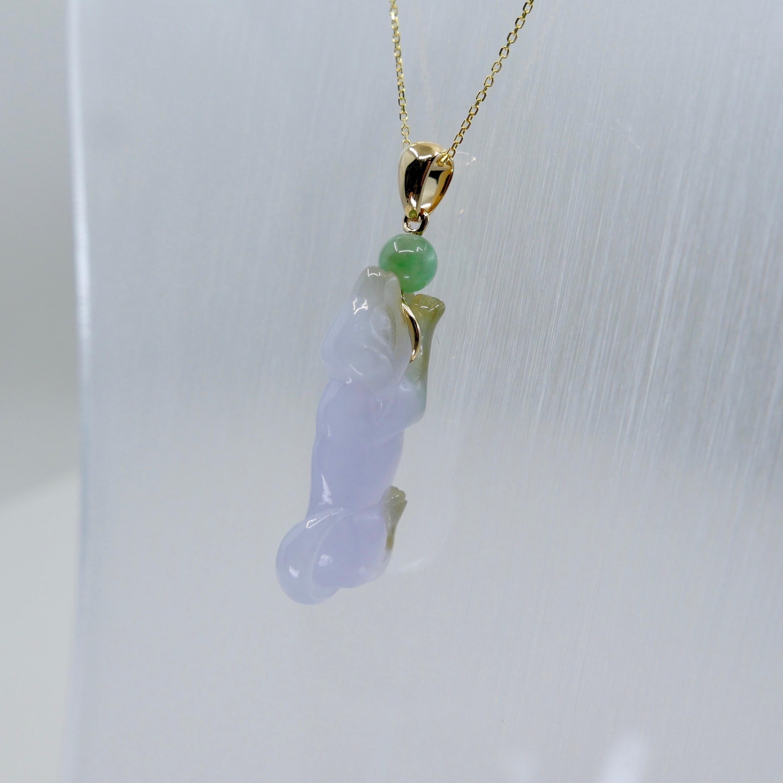 Zertifizierter 30 mm x 12 mm Doggy-Anhänger aus lavendelfarbener Jade. Glückshund-Anhänger! im Angebot 5