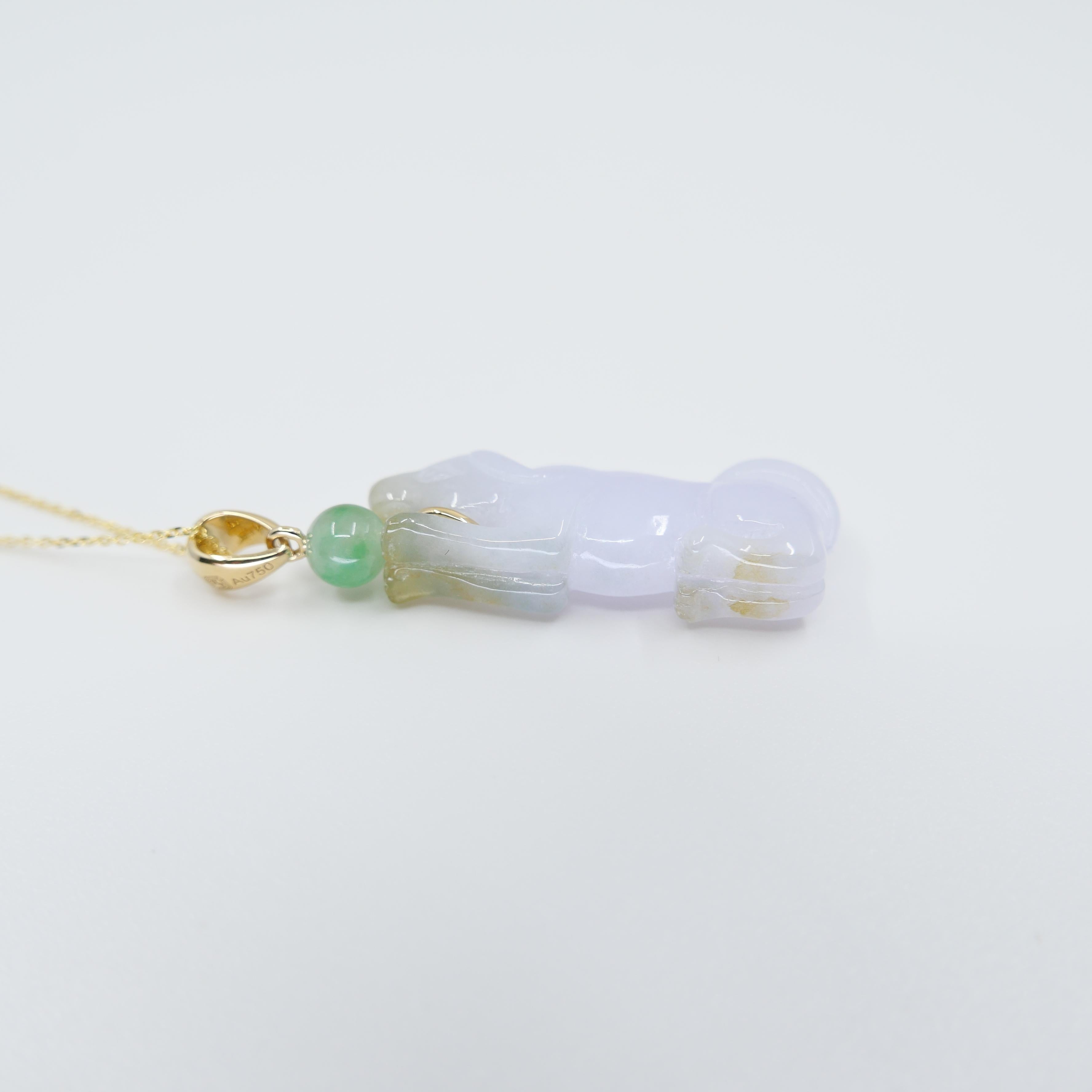 Zertifizierter 30 mm x 12 mm Doggy-Anhänger aus lavendelfarbener Jade. Glückshund-Anhänger! im Angebot 7