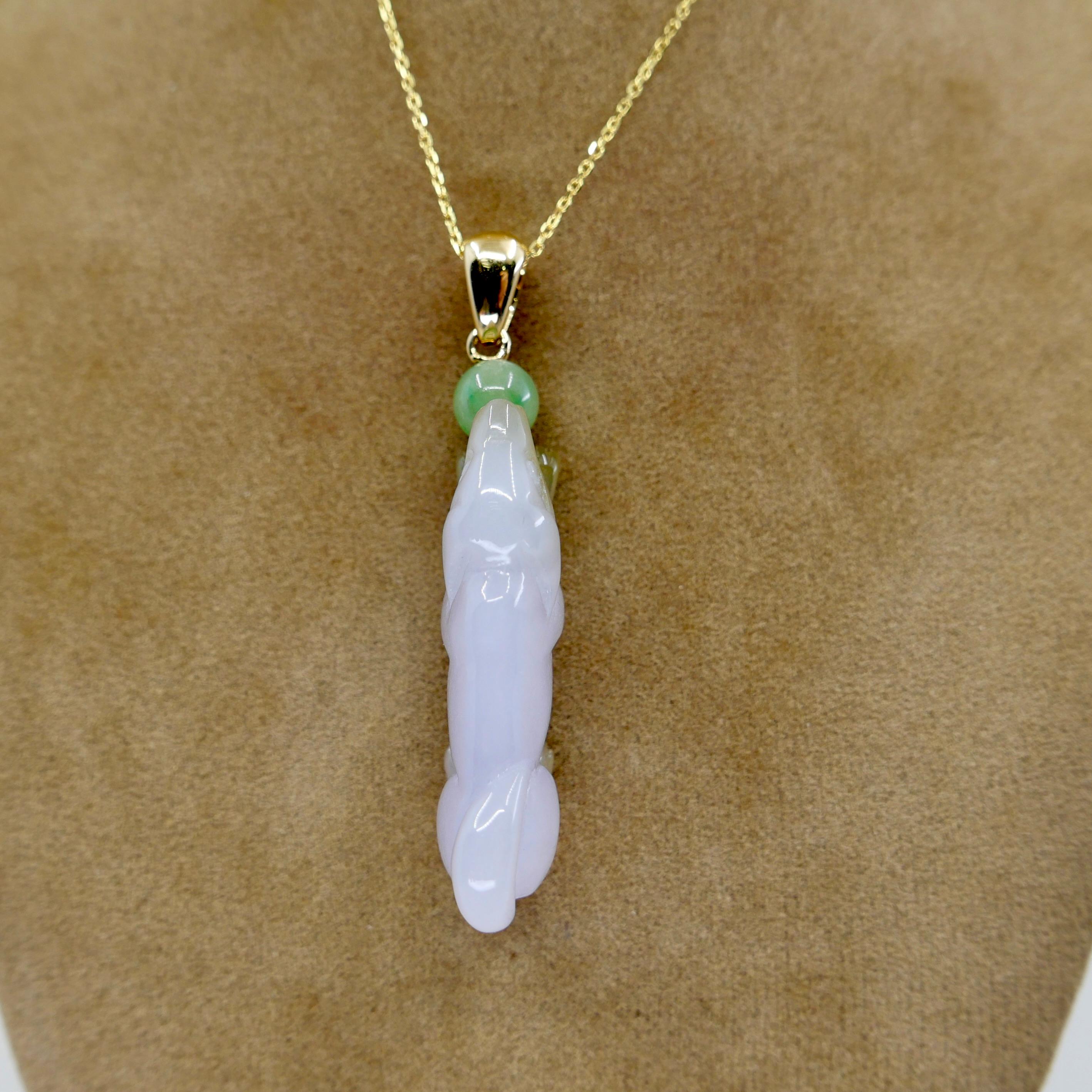 Zertifizierter 30 mm x 12 mm Doggy-Anhänger aus lavendelfarbener Jade. Glückshund-Anhänger! im Angebot 9
