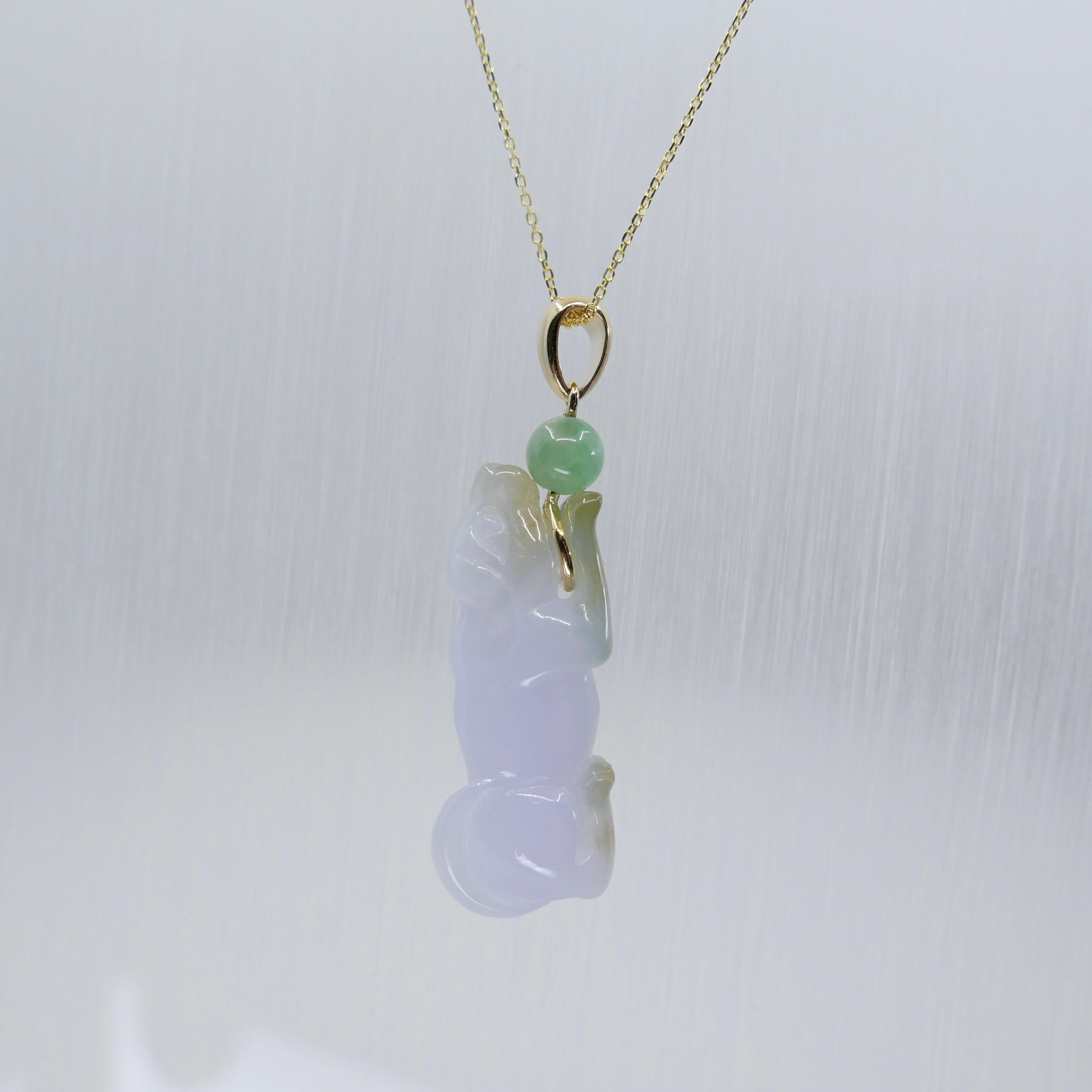 Zertifizierter 30 mm x 12 mm Doggy-Anhänger aus lavendelfarbener Jade. Glückshund-Anhänger! im Angebot 10