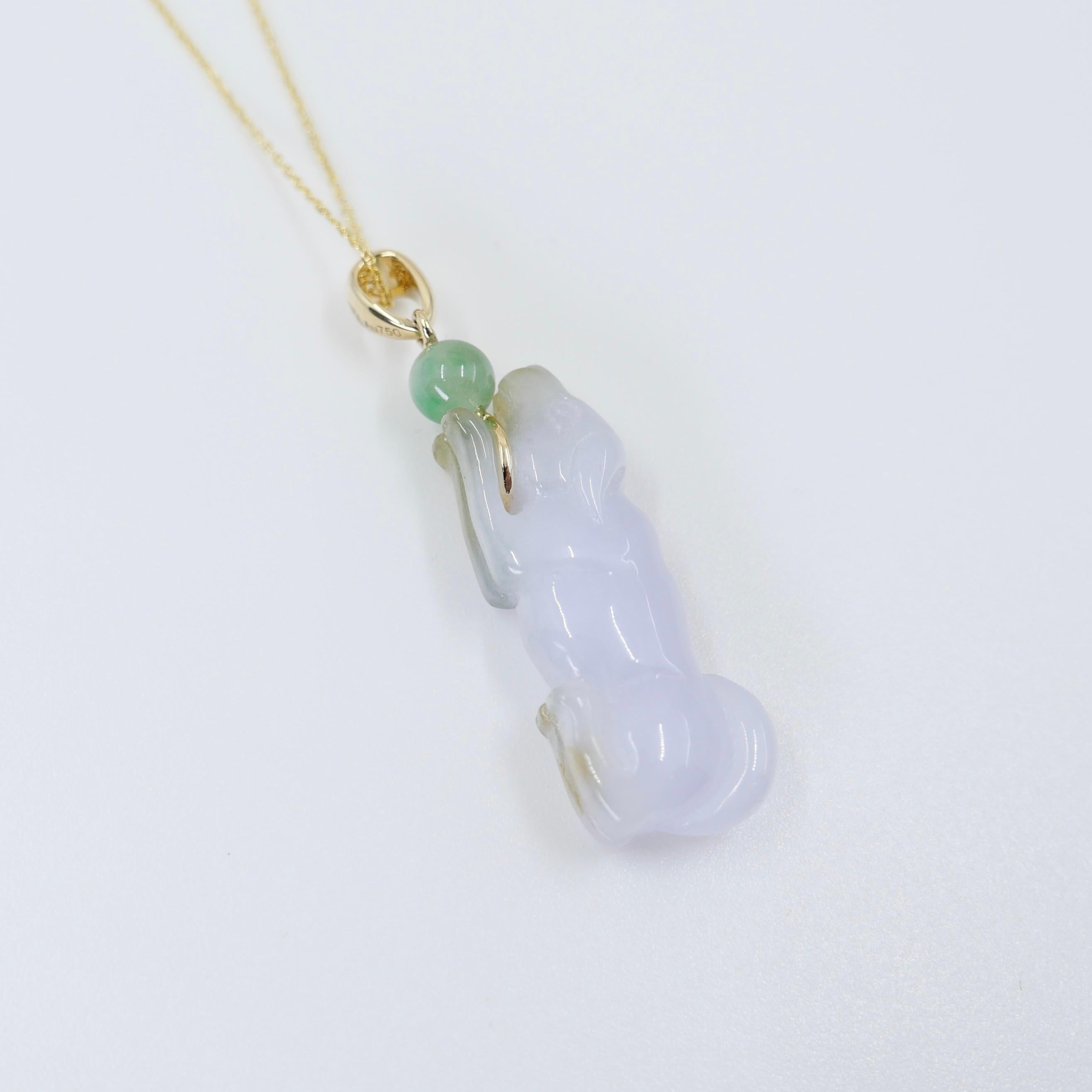 Zertifizierter 30 mm x 12 mm Doggy-Anhänger aus lavendelfarbener Jade. Glückshund-Anhänger! im Angebot 2