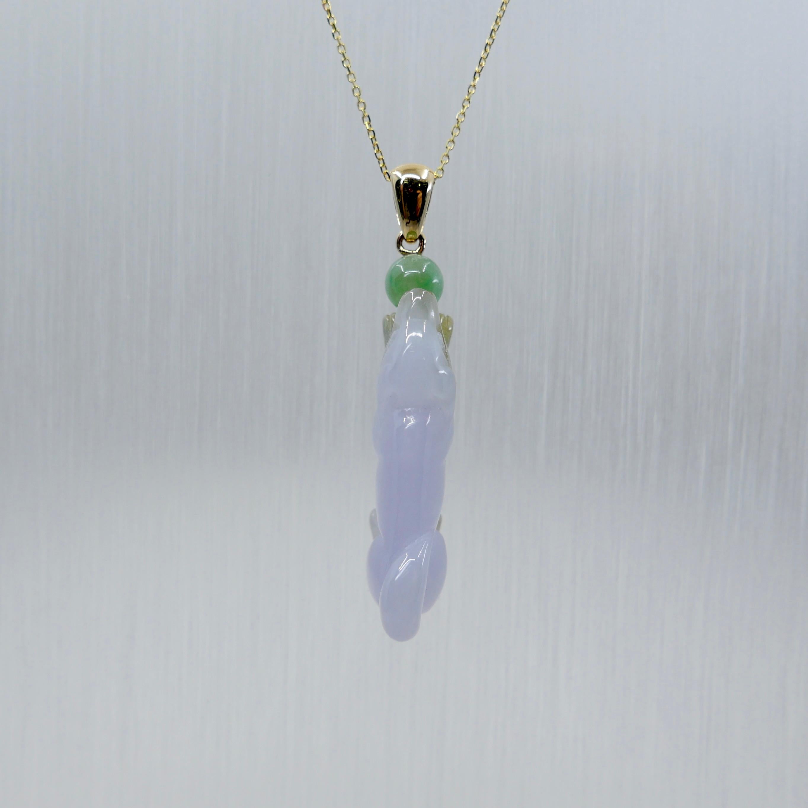 Zertifizierter 30 mm x 12 mm Doggy-Anhänger aus lavendelfarbener Jade. Glückshund-Anhänger! im Angebot 3