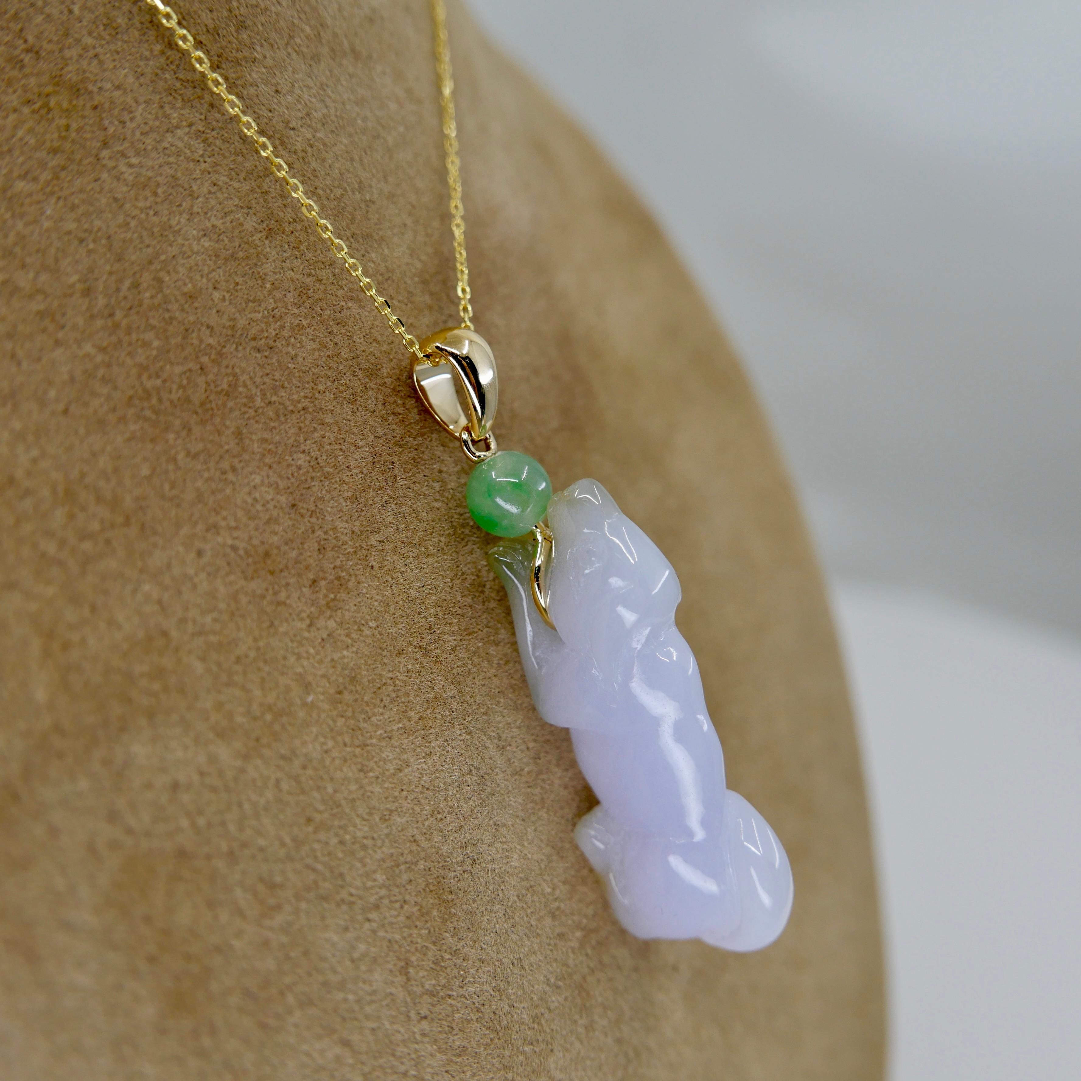 Zertifizierter 30 mm x 12 mm Doggy-Anhänger aus lavendelfarbener Jade. Glückshund-Anhänger! im Angebot 4
