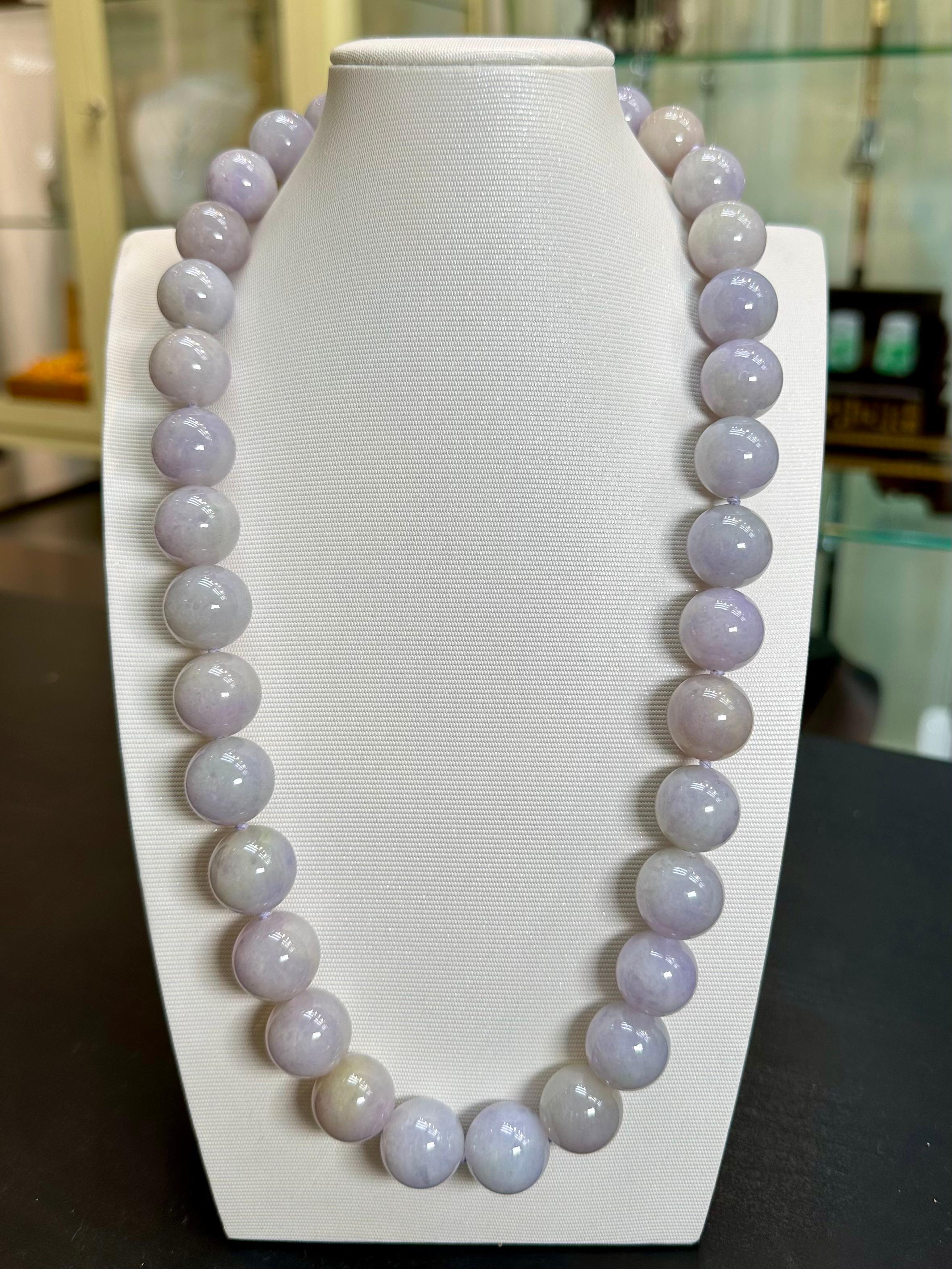 Cuentas de jade lavanda certificado de 17,49 mm, collar de bola de discoteca de rubí de Birmania y diamantes en venta 5