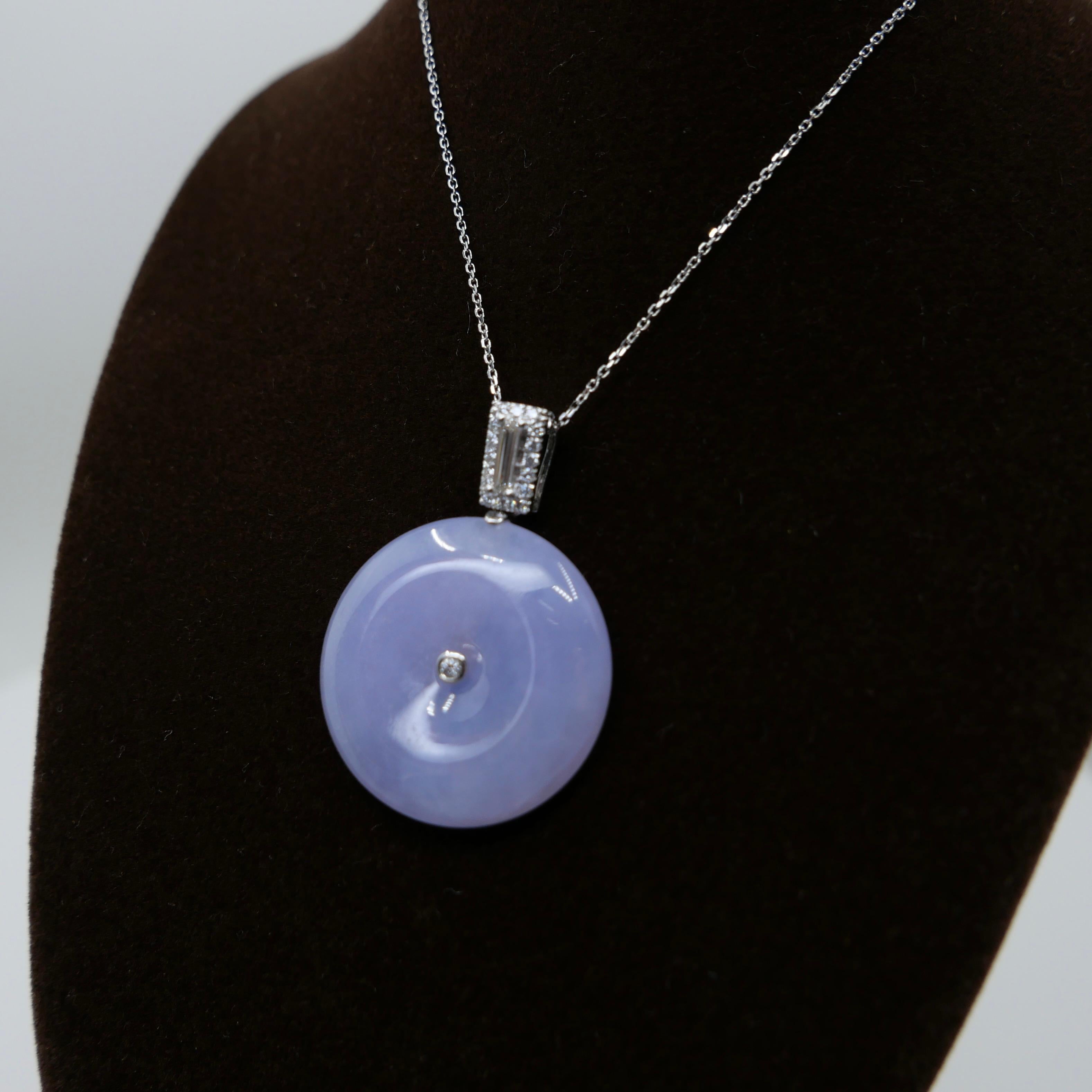 Certified Lavender Jade & Diamond Peace Buckle Pendant. Peace & Luck To Wearer For Sale 5