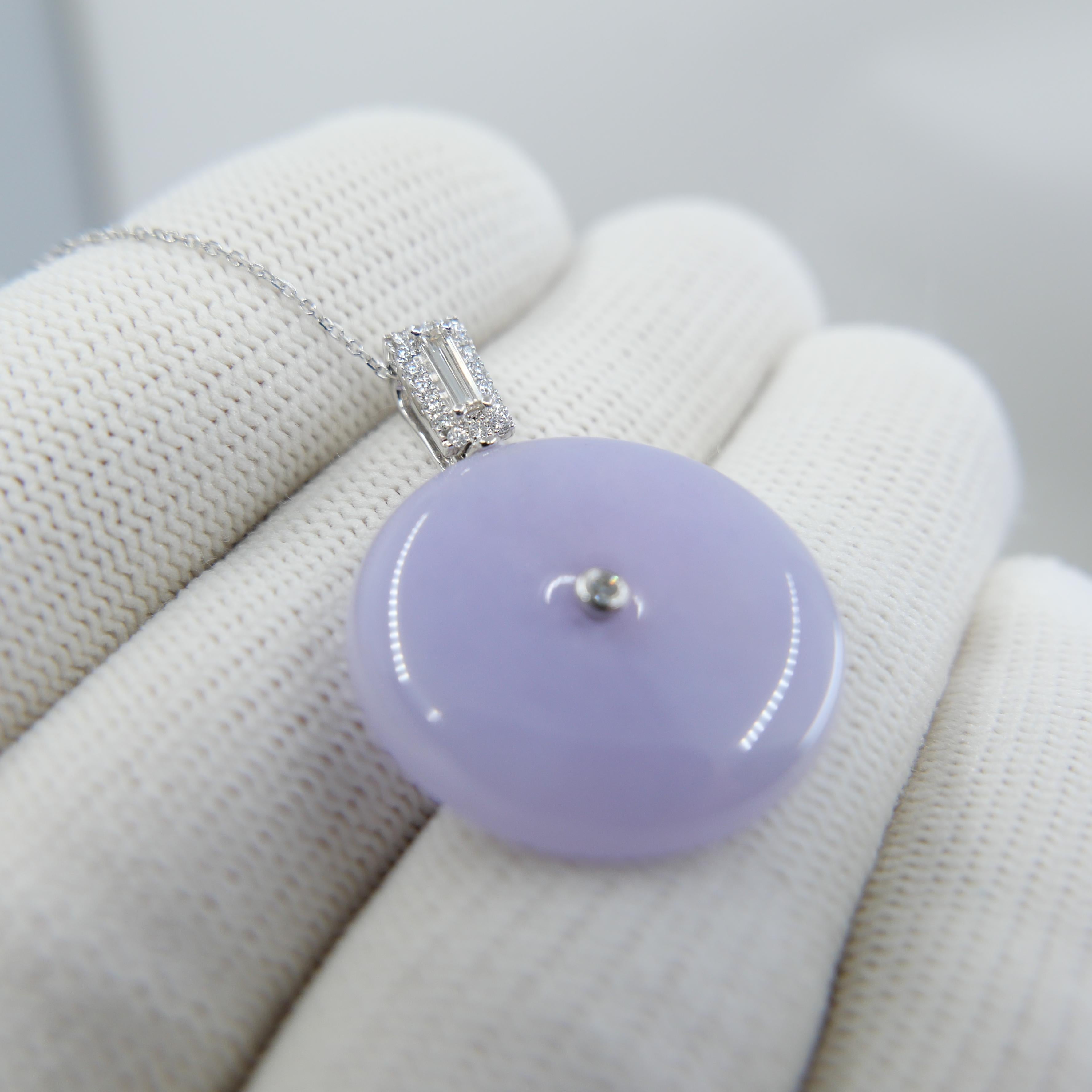 Certified Lavender Jade & Diamond Peace Buckle Pendant. Peace & Luck To Wearer For Sale 6