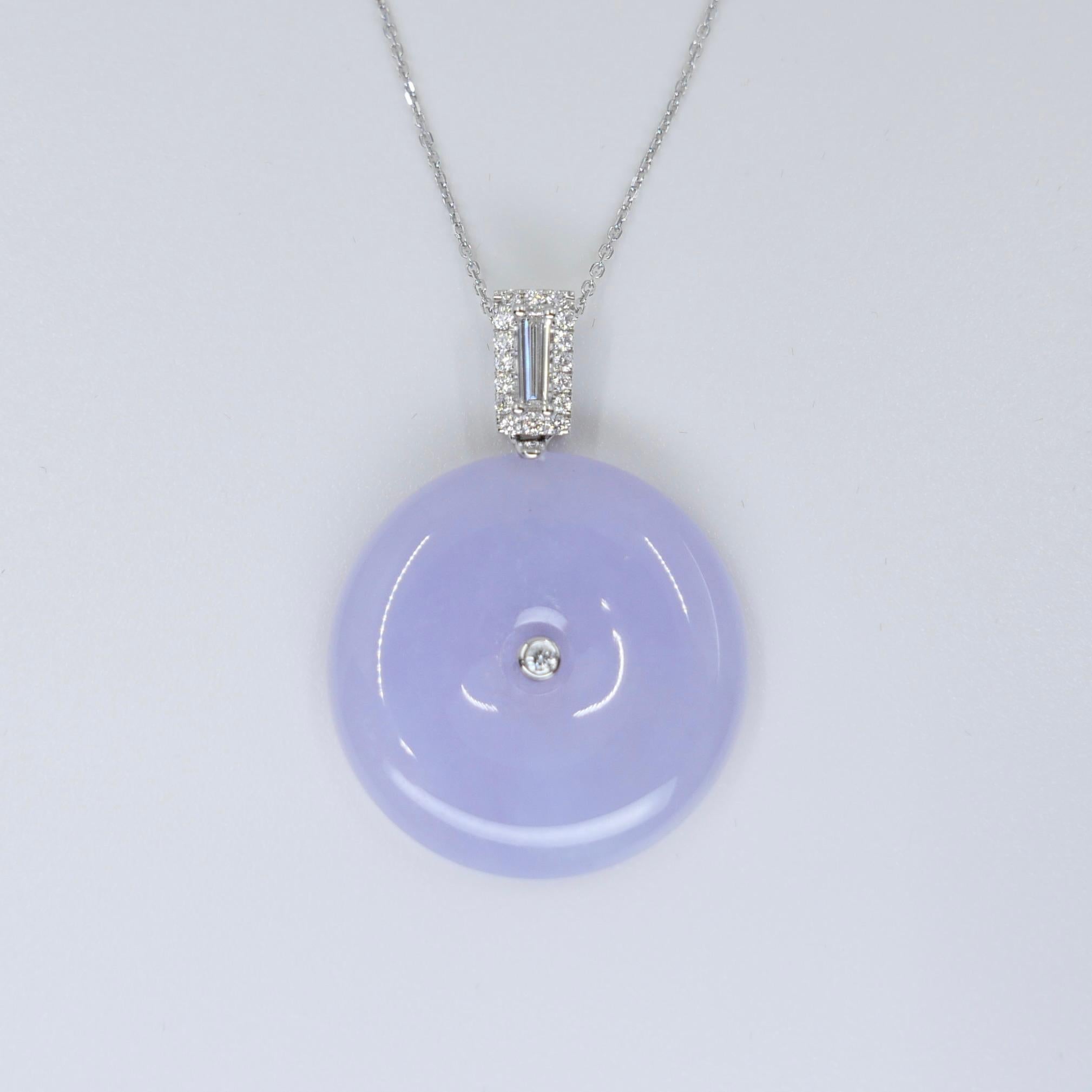 Certified Lavender Jade & Diamond Peace Buckle Pendant. Peace & Luck To Wearer For Sale 7