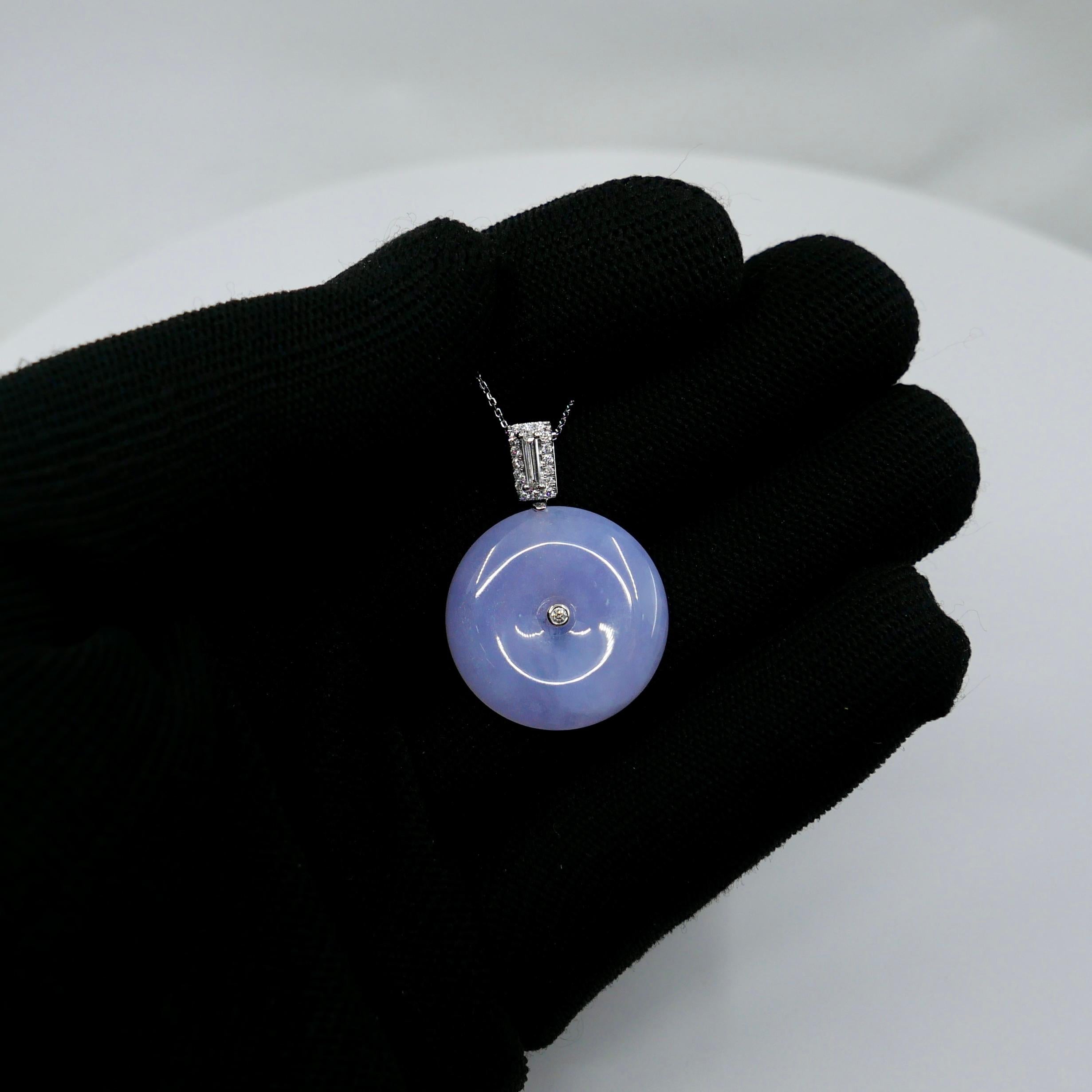 Certified Lavender Jade & Diamond Peace Buckle Pendant. Peace & Luck To Wearer For Sale 8