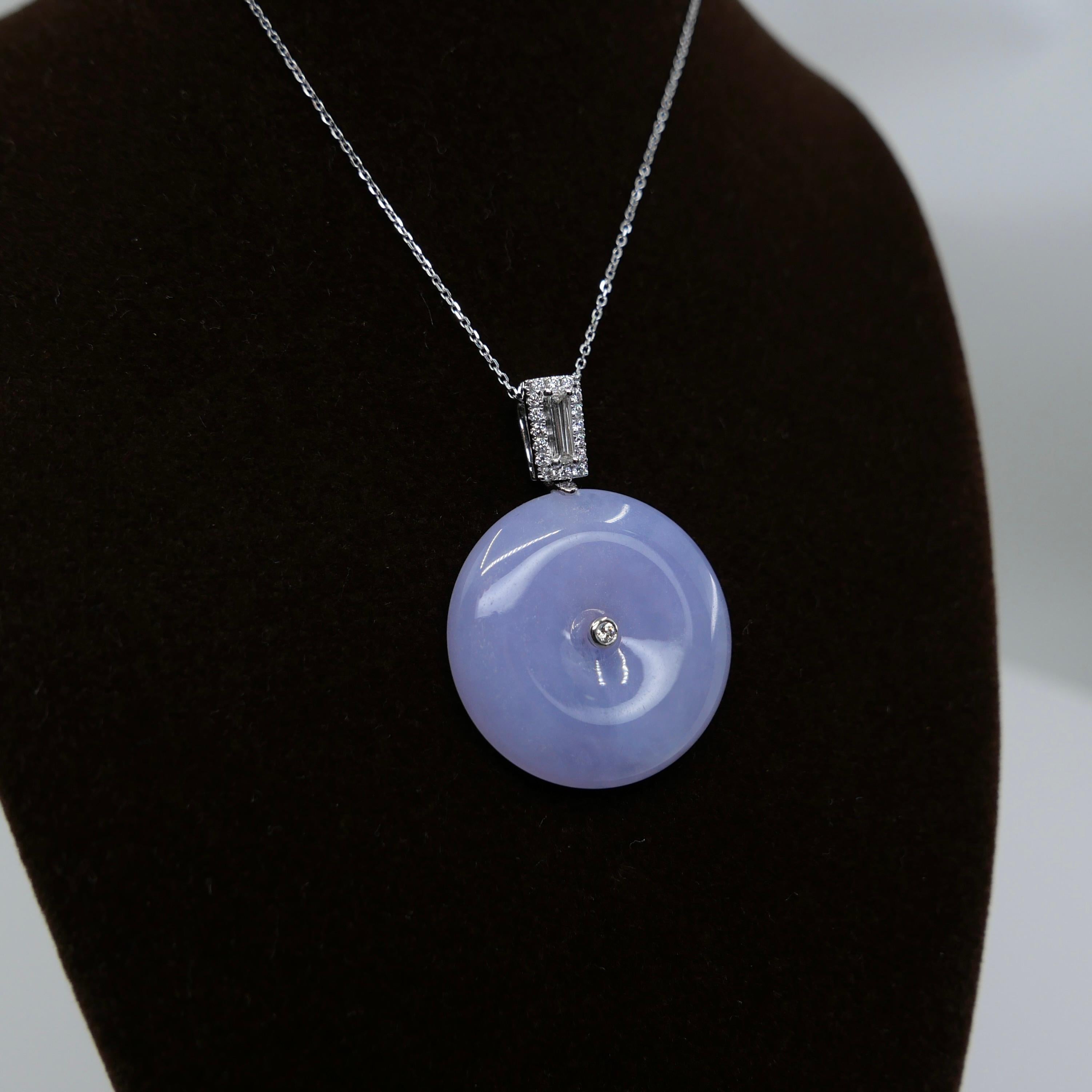 Certified Lavender Jade & Diamond Peace Buckle Pendant. Peace & Luck To Wearer For Sale 9