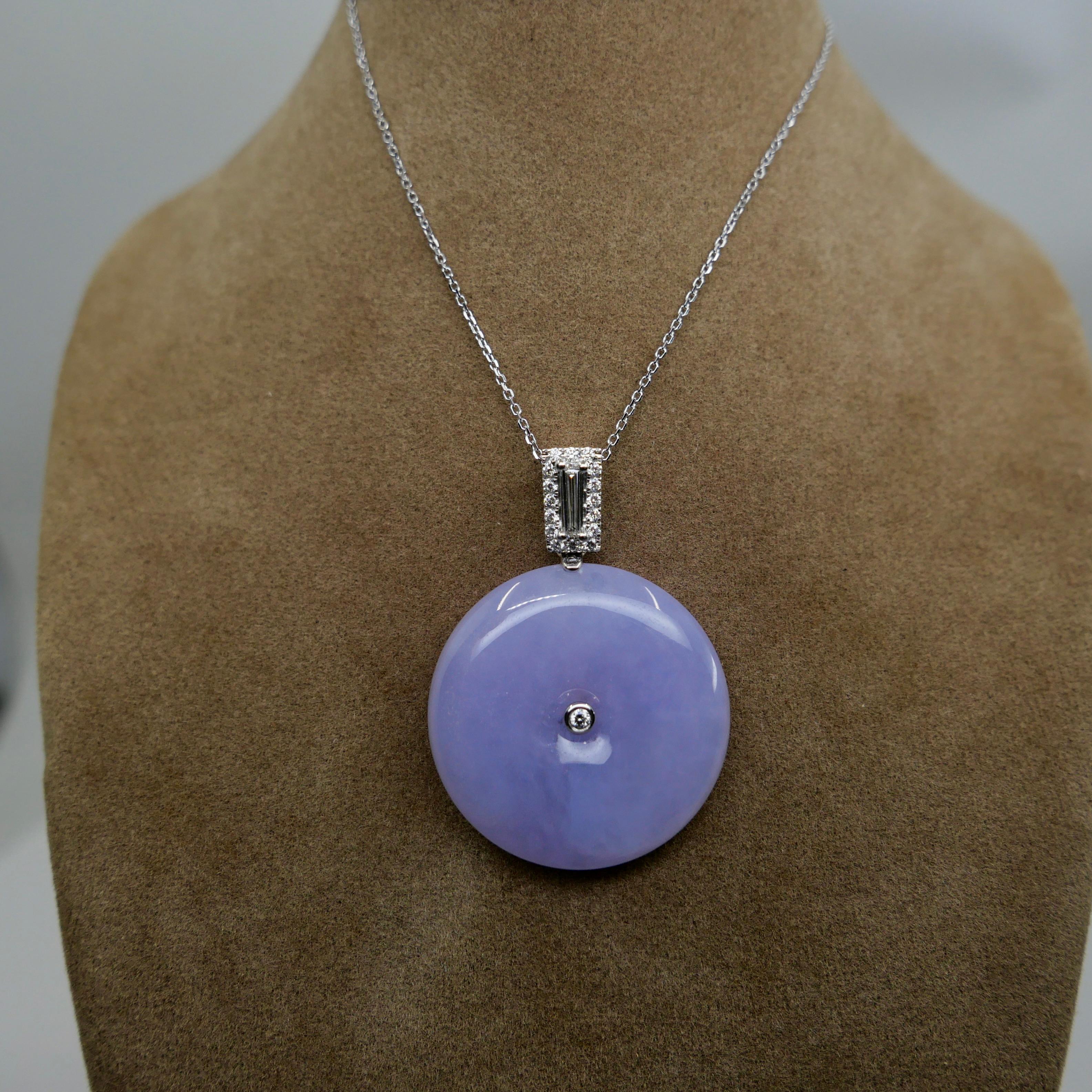 Certified Lavender Jade & Diamond Peace Buckle Pendant. Peace & Luck To Wearer For Sale 10