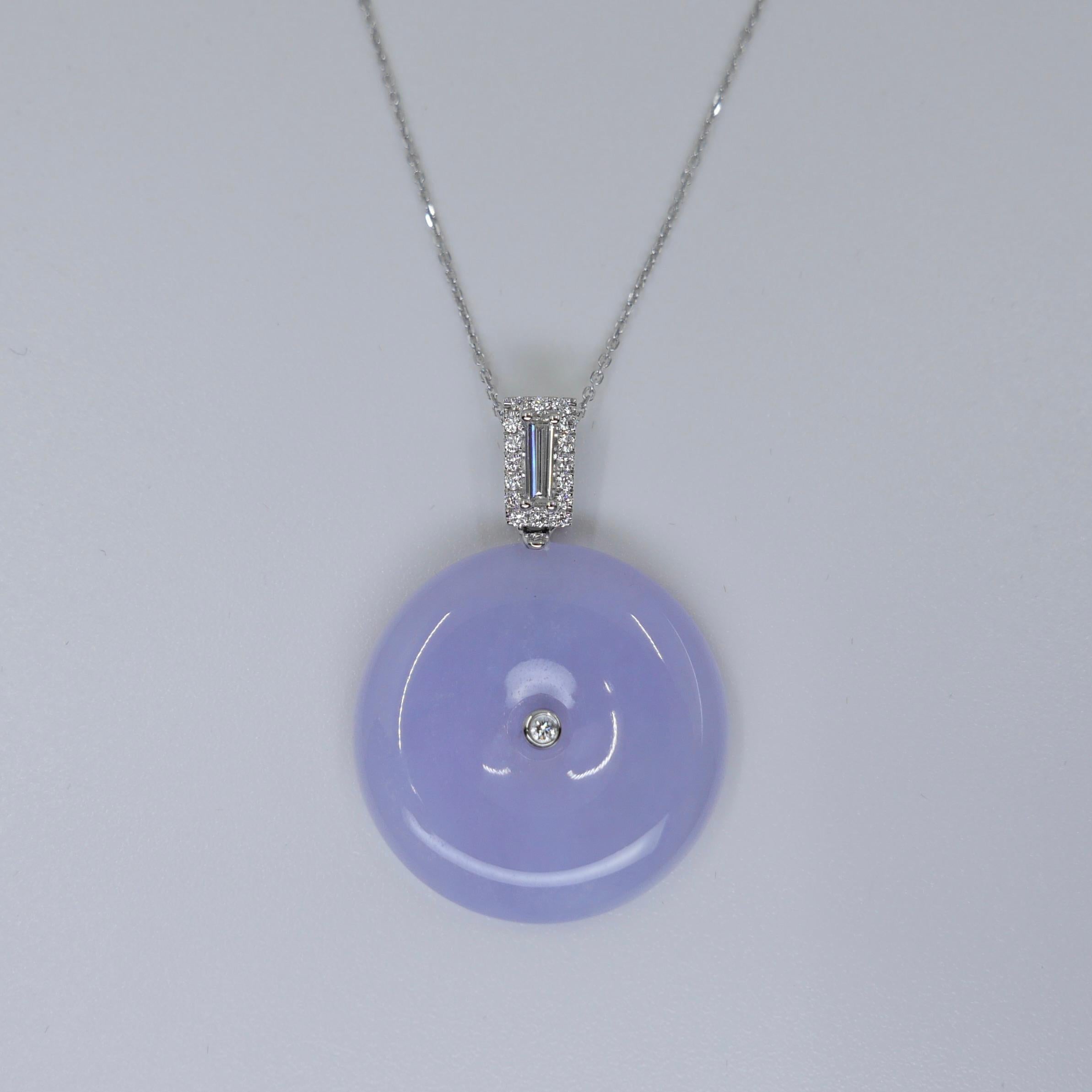 Certified Lavender Jade & Diamond Peace Buckle Pendant. Peace & Luck To Wearer For Sale 11