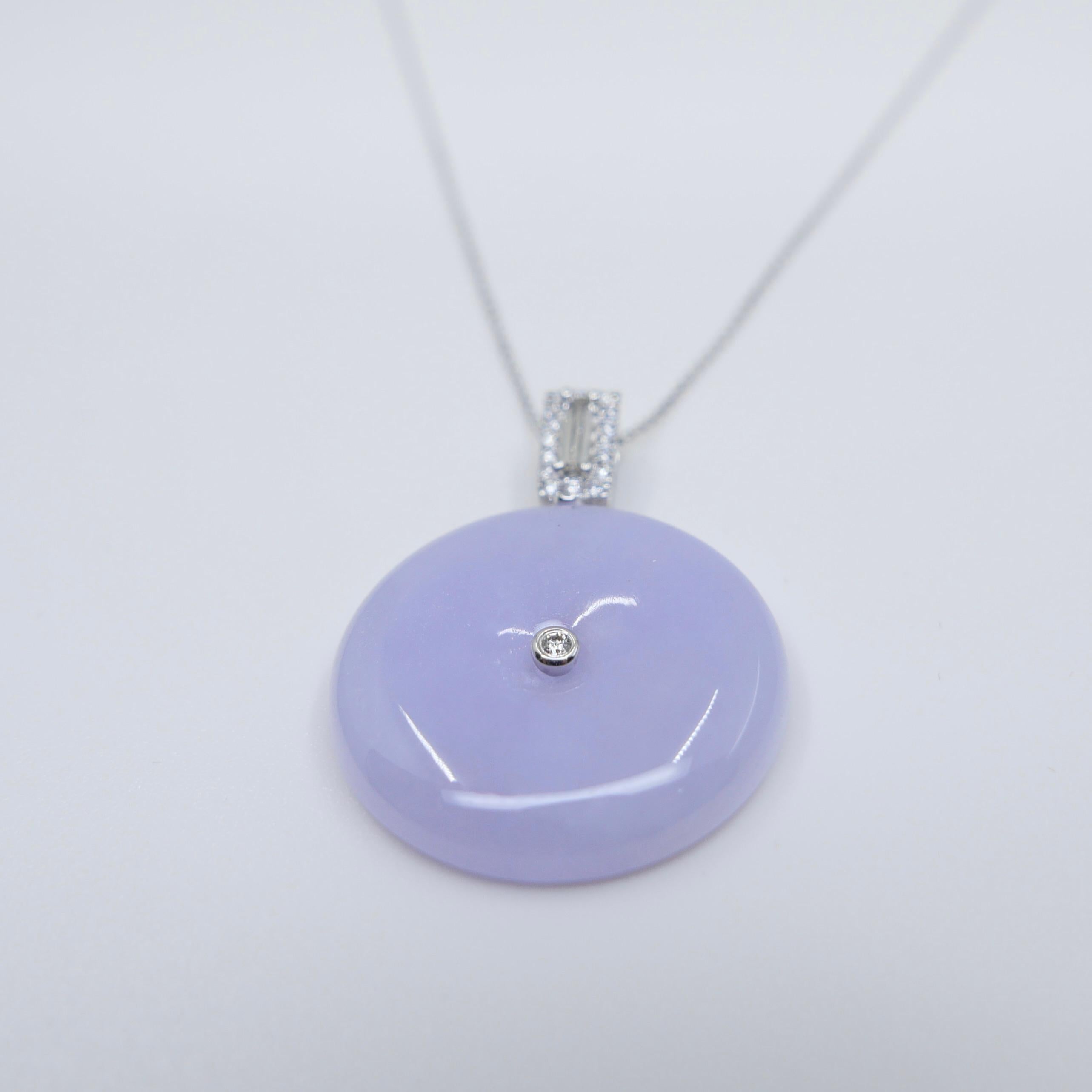 Certified Lavender Jade & Diamond Peace Buckle Pendant. Peace & Luck To Wearer For Sale 12