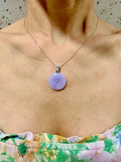 Certified Lavender Jade & Diamond Peace Buckle Pendant. Lucky Jade!