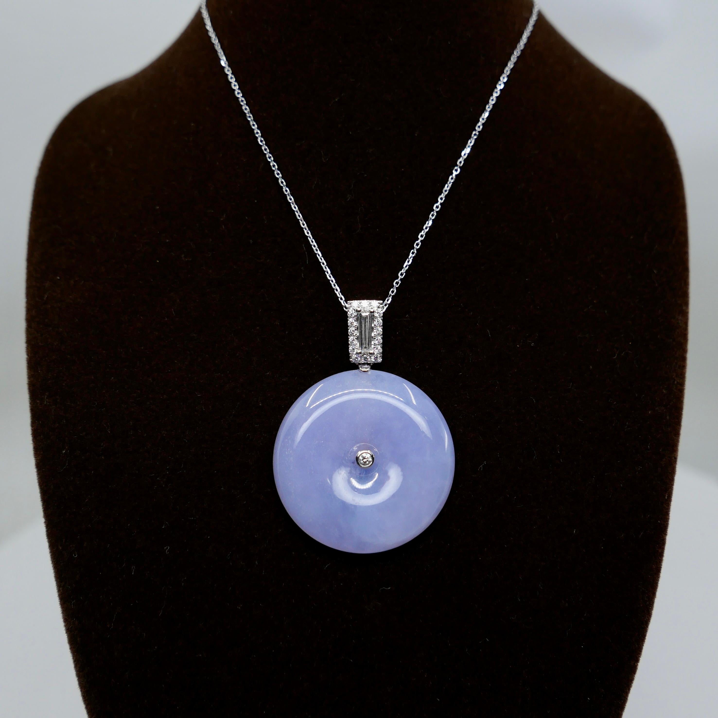 Women's Certified Lavender Jade & Diamond Peace Buckle Pendant. Peace & Luck To Wearer For Sale