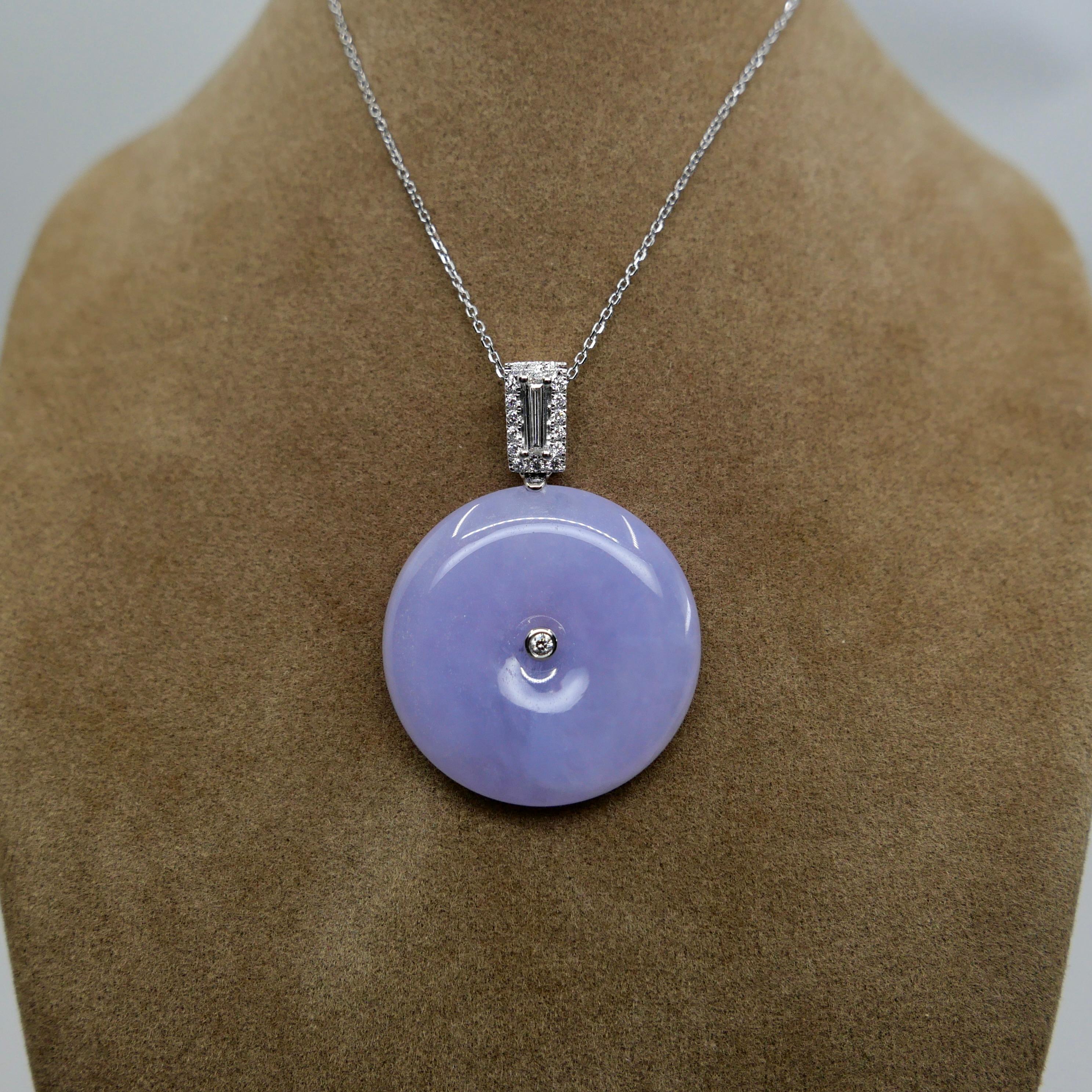 Certified Lavender Jade & Diamond Peace Buckle Pendant. Peace & Luck To Wearer For Sale 1