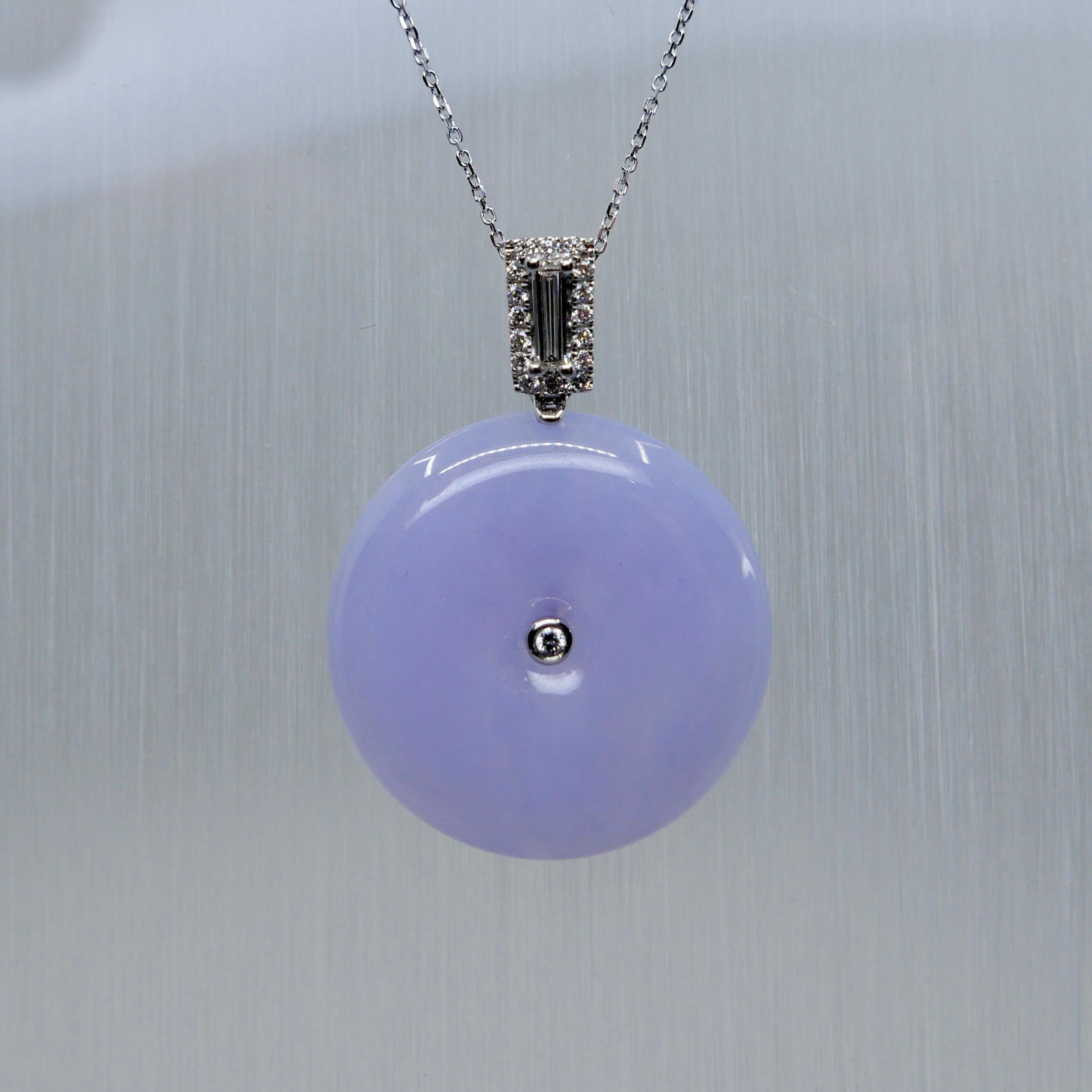 Certified Lavender Jade & Diamond Peace Buckle Pendant. Peace & Luck To Wearer For Sale 2