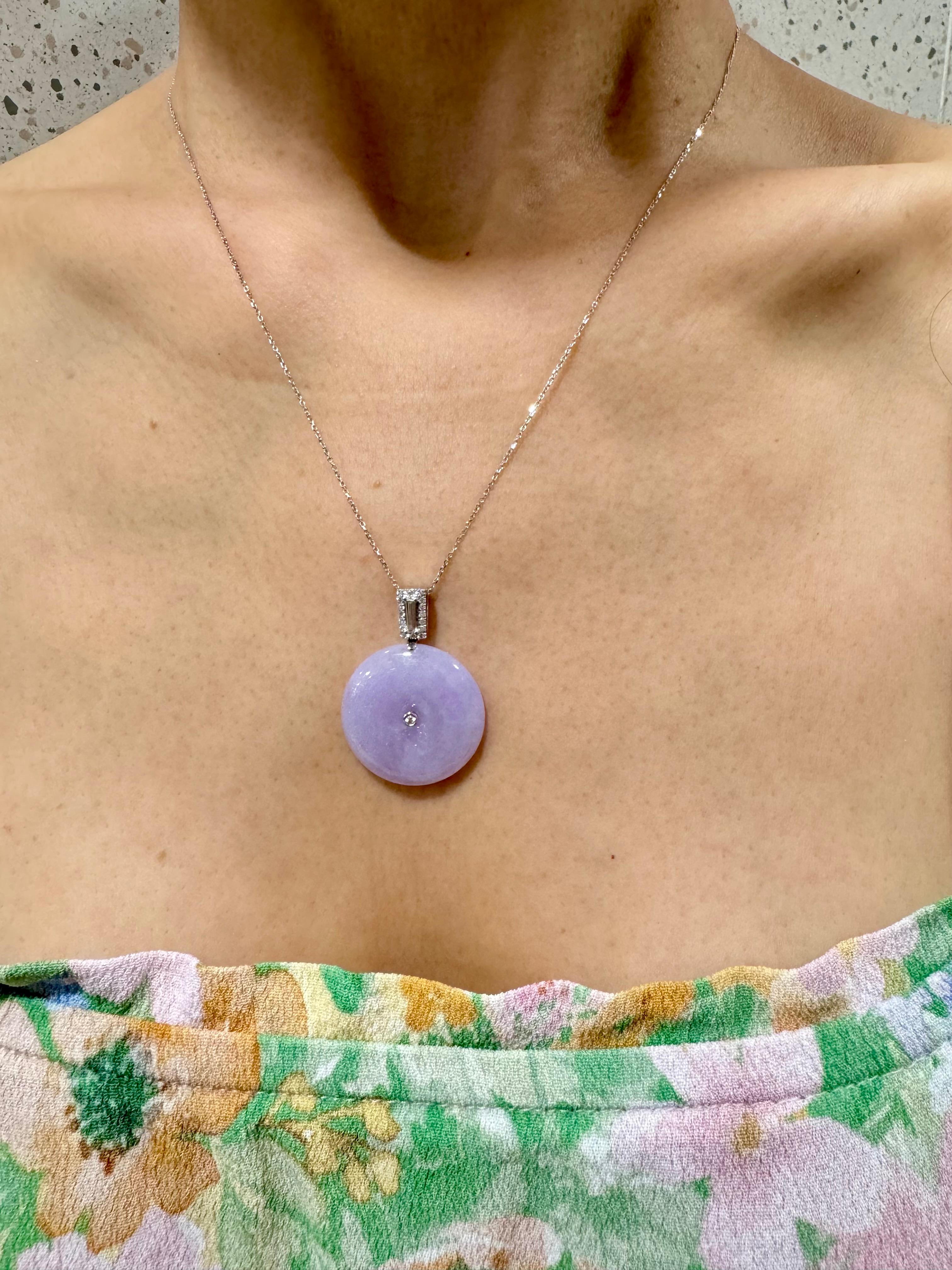 Certified Lavender Jade & Diamond Peace Buckle Pendant. Peace & Luck To Wearer For Sale 3