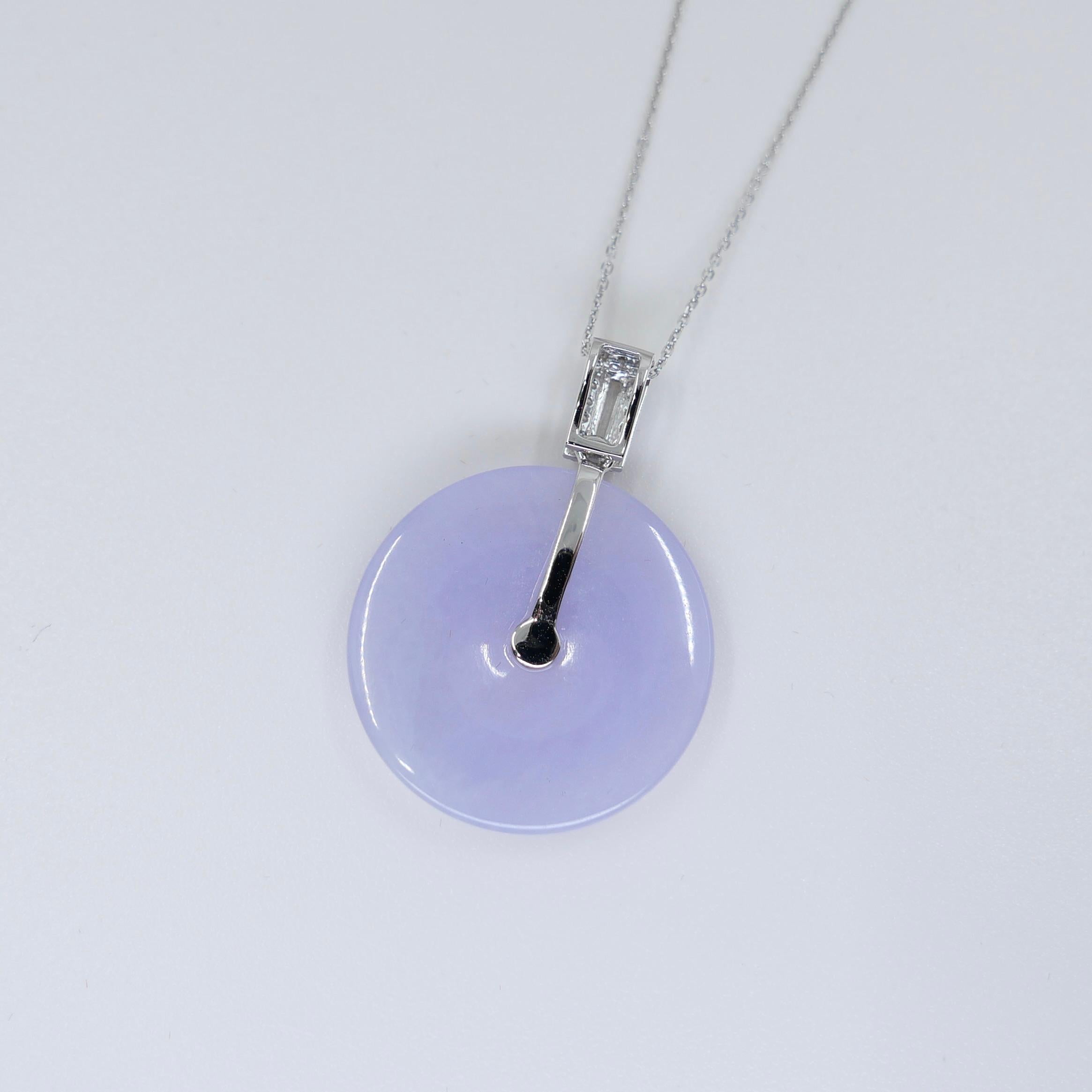 Certified Lavender Jade & Diamond Peace Buckle Pendant. Peace & Luck To Wearer For Sale 4