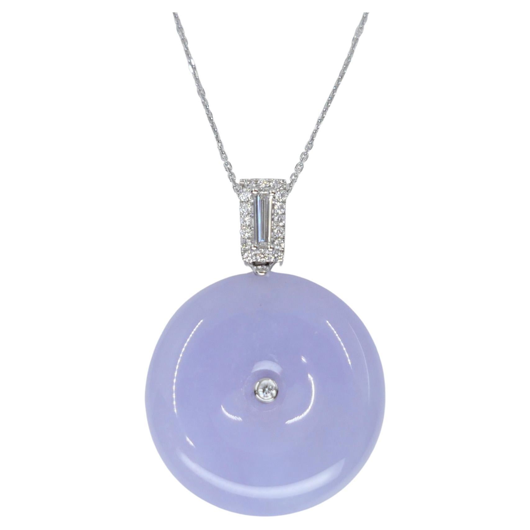 Certified Lavender Jade & Diamond Peace Buckle Pendant. Peace & Luck To Wearer For Sale