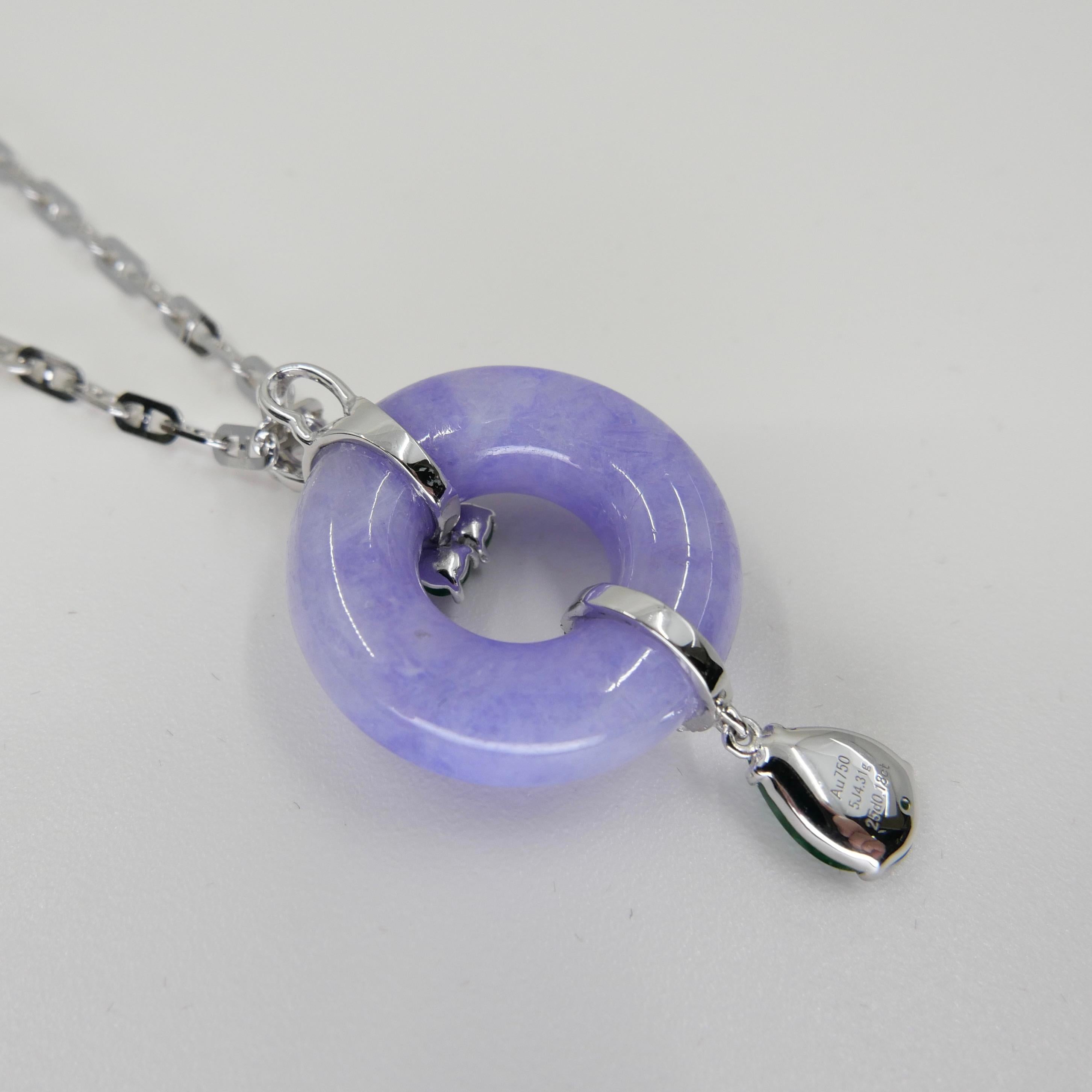 zertifizierte Lavendel & kaiserlich grüne Jade Diamant-Anhänger Tropfen Halskette. 4