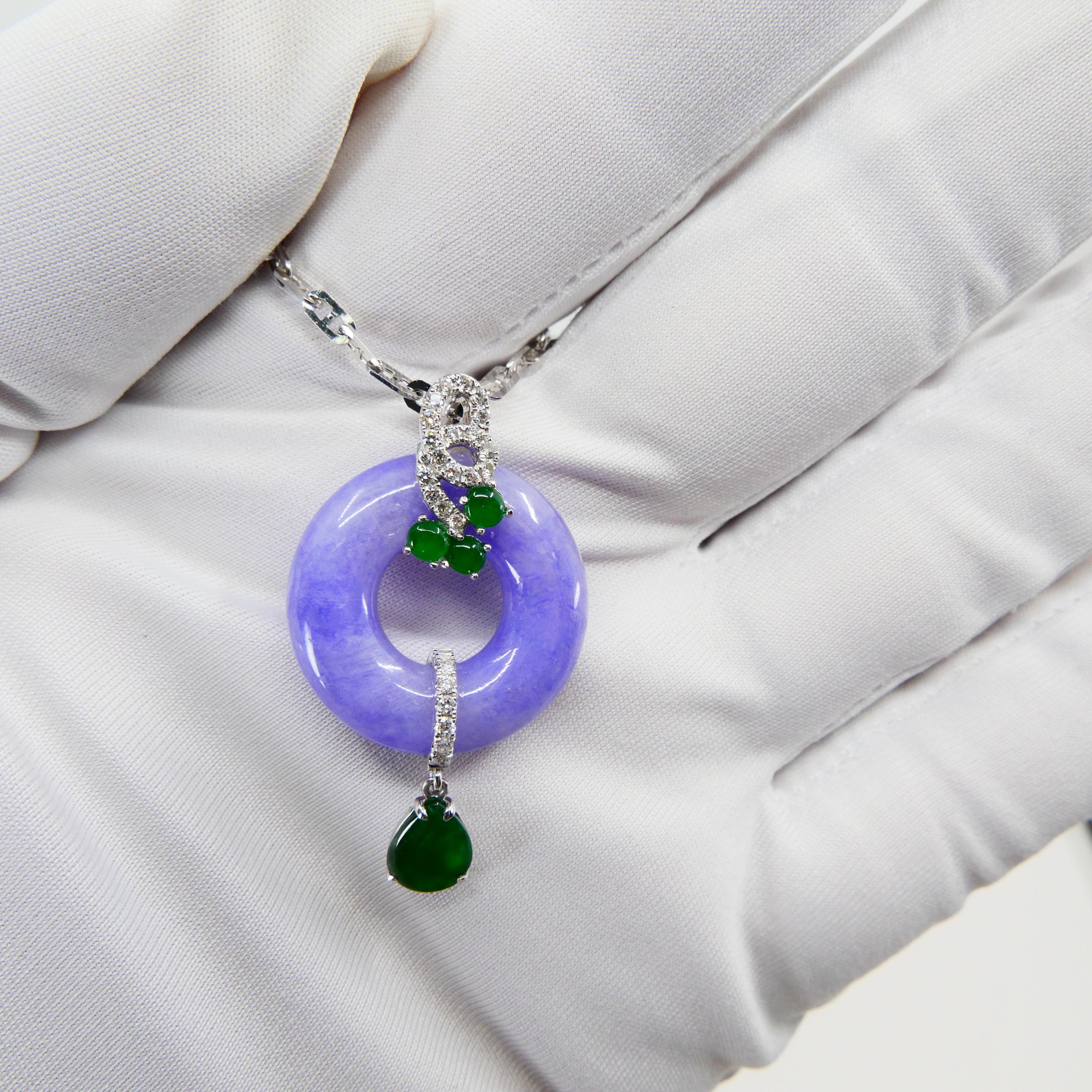 zertifizierte Lavendel & kaiserlich grüne Jade Diamant-Anhänger Tropfen Halskette. im Zustand „Neu“ in Hong Kong, HK
