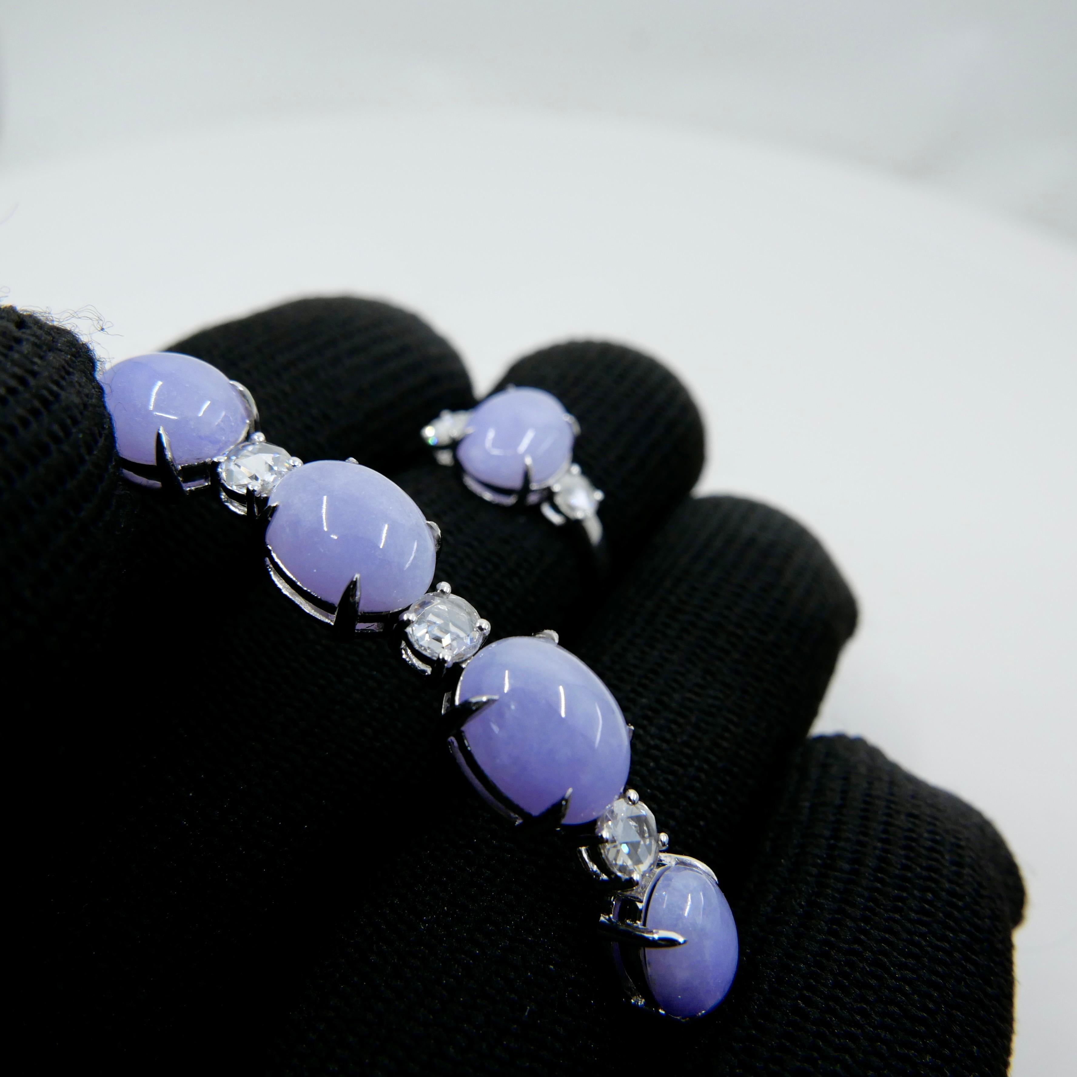 Certified Lavender Jade & Rose Cut Diamond 3 Stone Ring & Bracelet Set.  For Sale 11