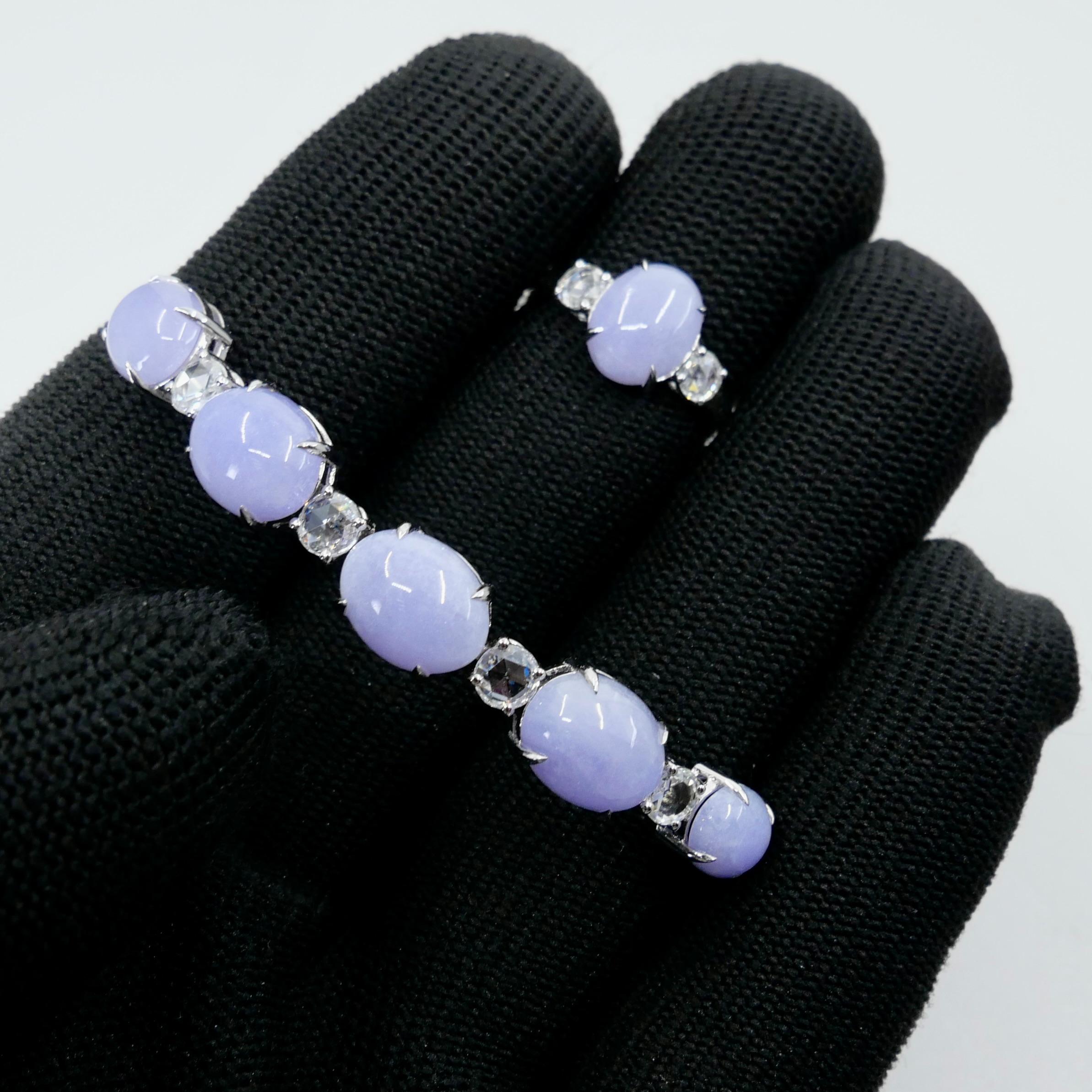 Certified Lavender Jade & Rose Cut Diamond 3 Stone Ring & Bracelet Set.  For Sale 1