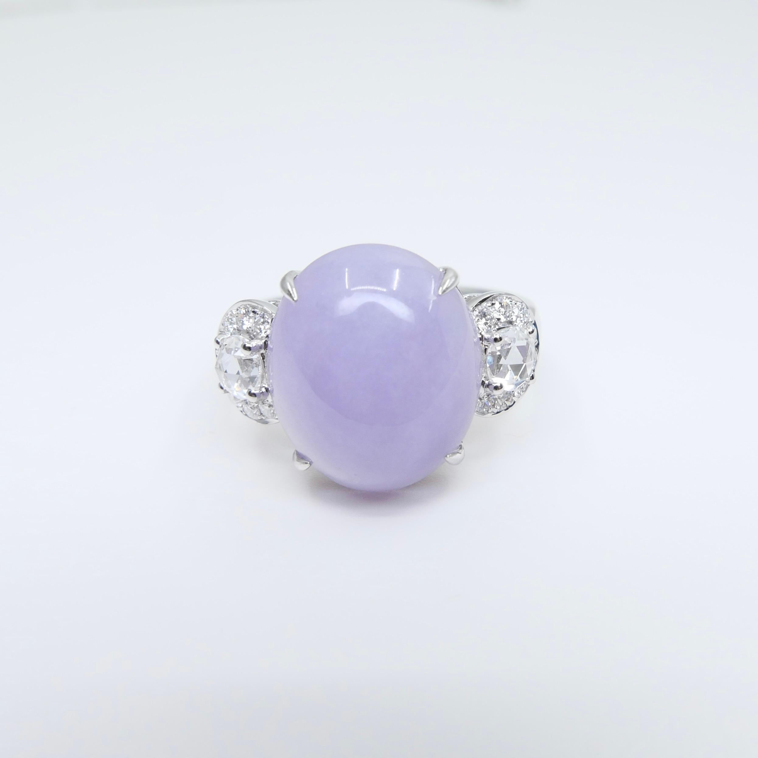 Certified Lavender Jade & Rose Cut Diamond Lucky Horseshoe Ring & Pendant Set.  For Sale 8